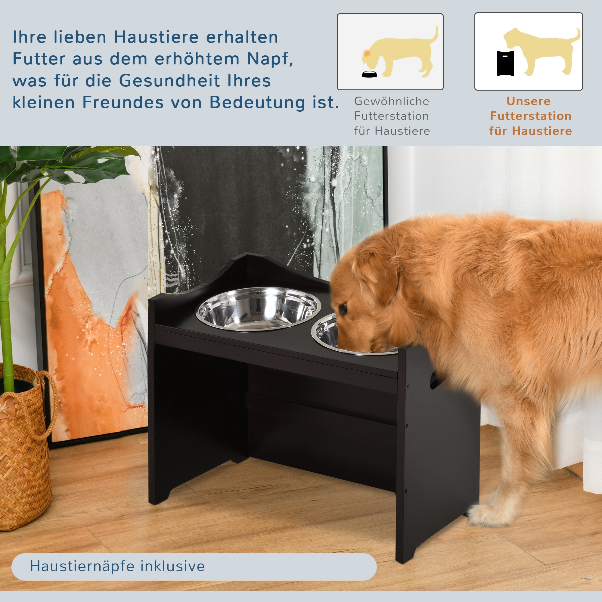 Logidon In hoogte verstelbare voerbak voor honden MDF donkerbruin 54x31,5x47cm