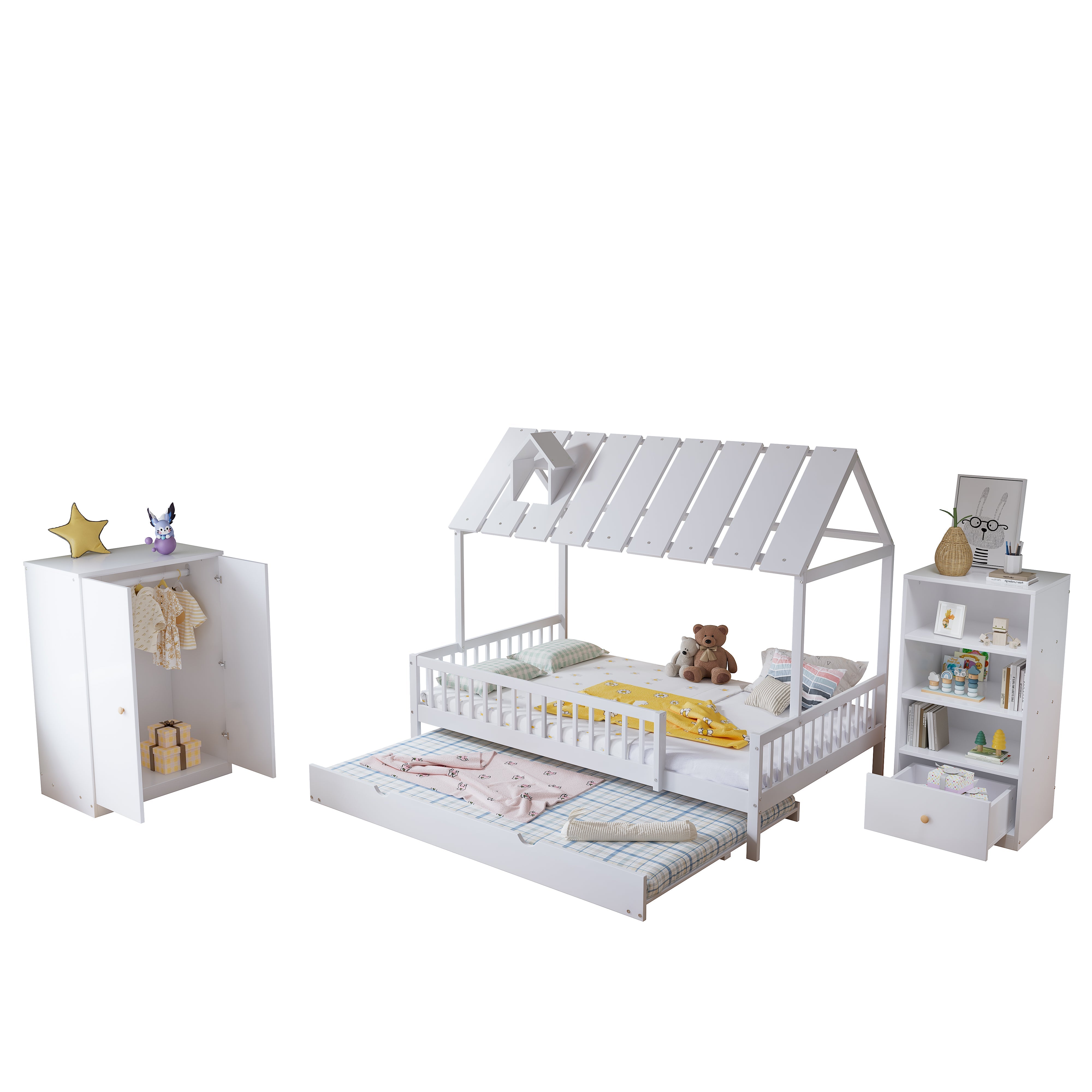 Logidon complete bedroom 3-piece house bed pull-out bed white 120x200