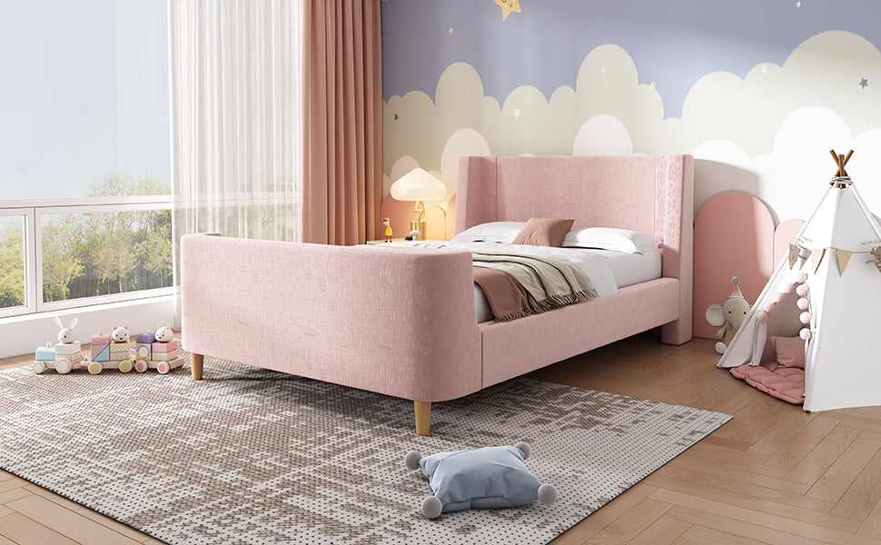 Logidon kinderbed gestoffeerd bed 90x200 roze fluweel sleebed Kosmos