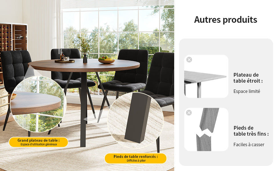 Logidon Ronde Eettafel Diameter 80 cm Walnoot Zwarte Poten