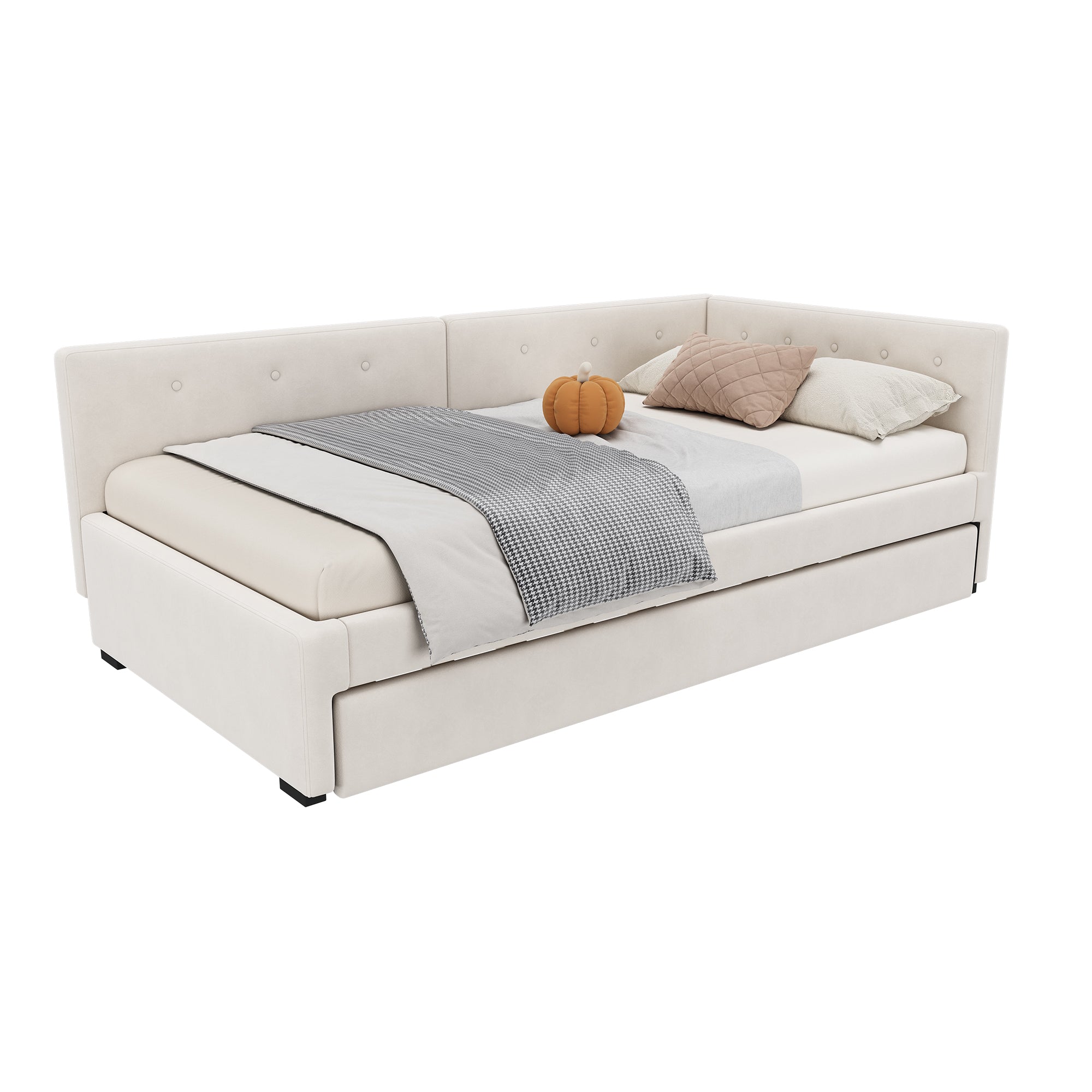 Logidon gestoffeerd bed 90x200 cm beige met lattenbodem en hoofdbord