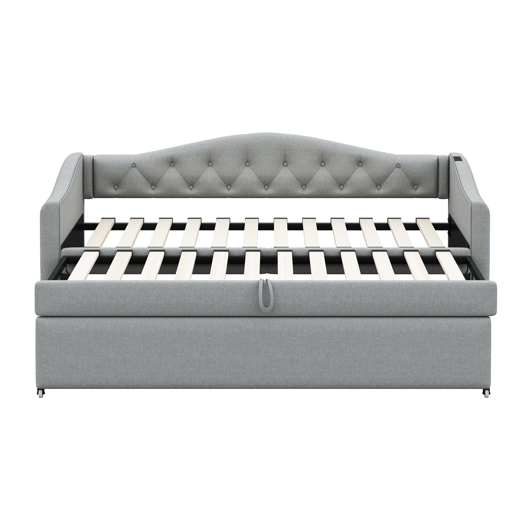 Logidon Upholstered Bed Extendable Sofa Bed 90x200 Gray Linen Fabric USB