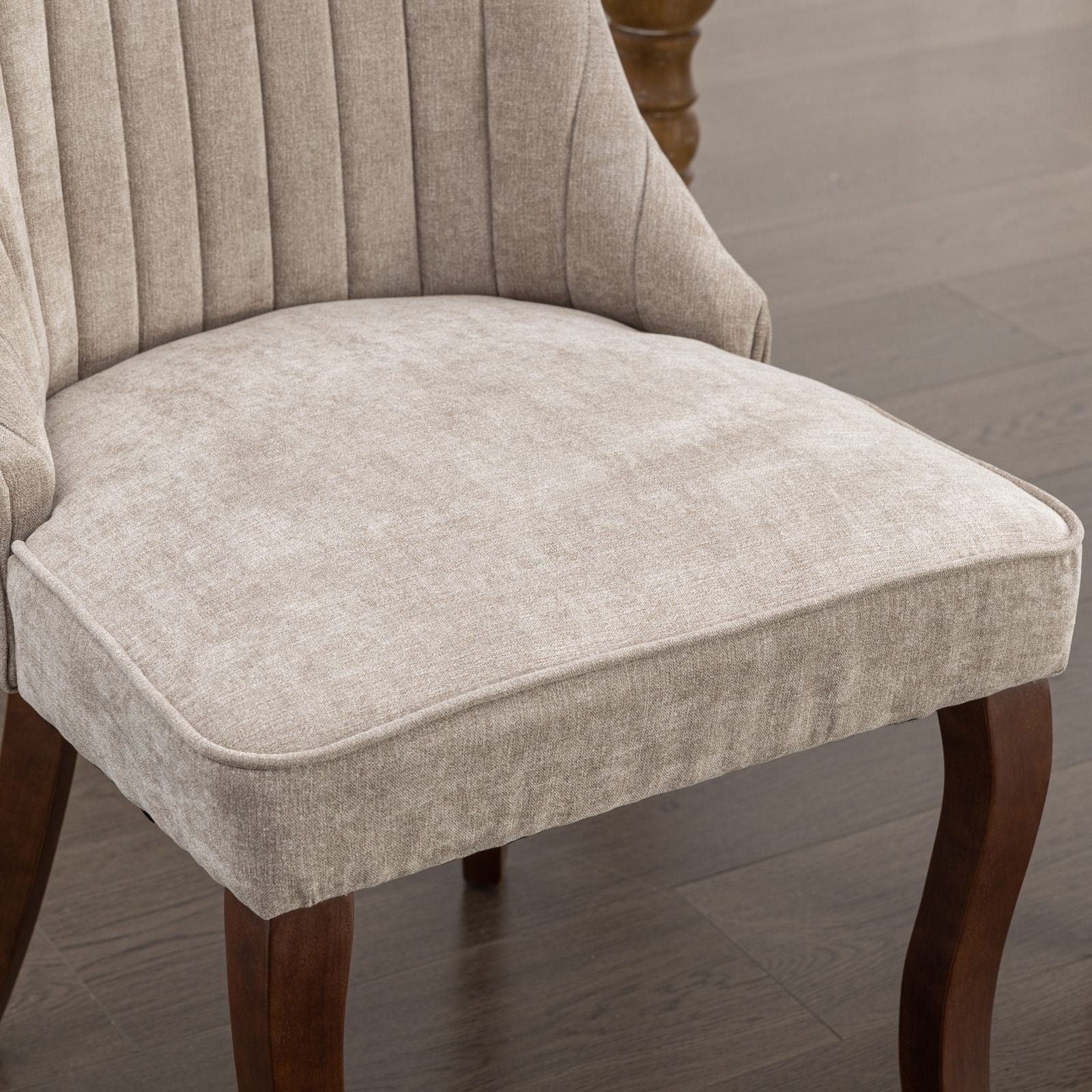 Logidon beige chenille eetkamerstoelen set van 2 massief houten poten