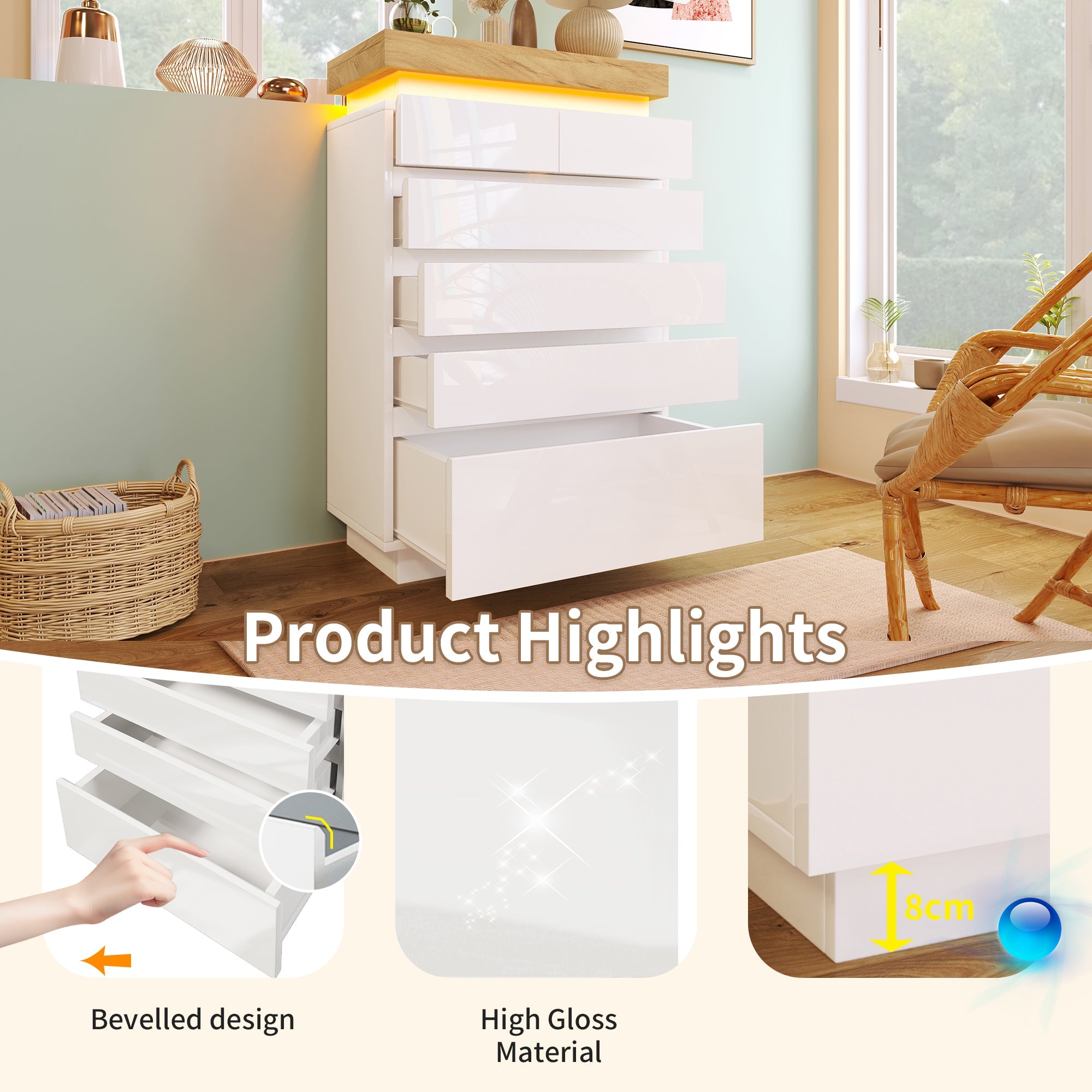 Logidon sideboard 6 drawers white 115x73x39 cm LED app control