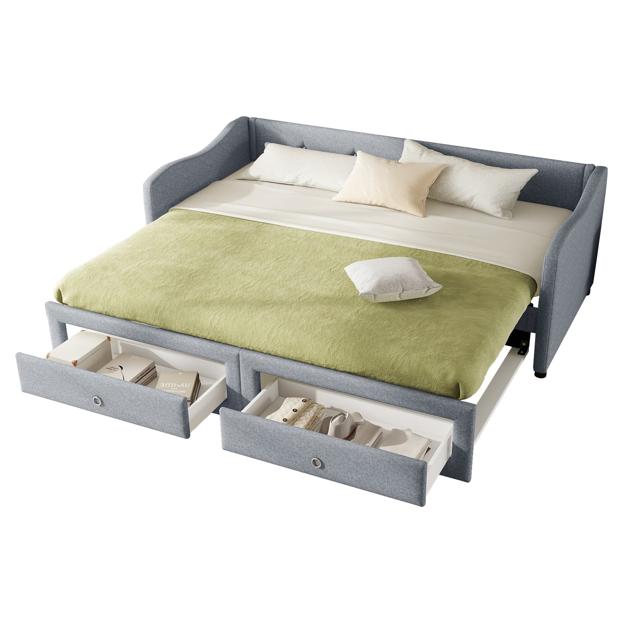 Logidon dagbed 90x200 cm met uitschuifbaar bed, 2 lades grijs