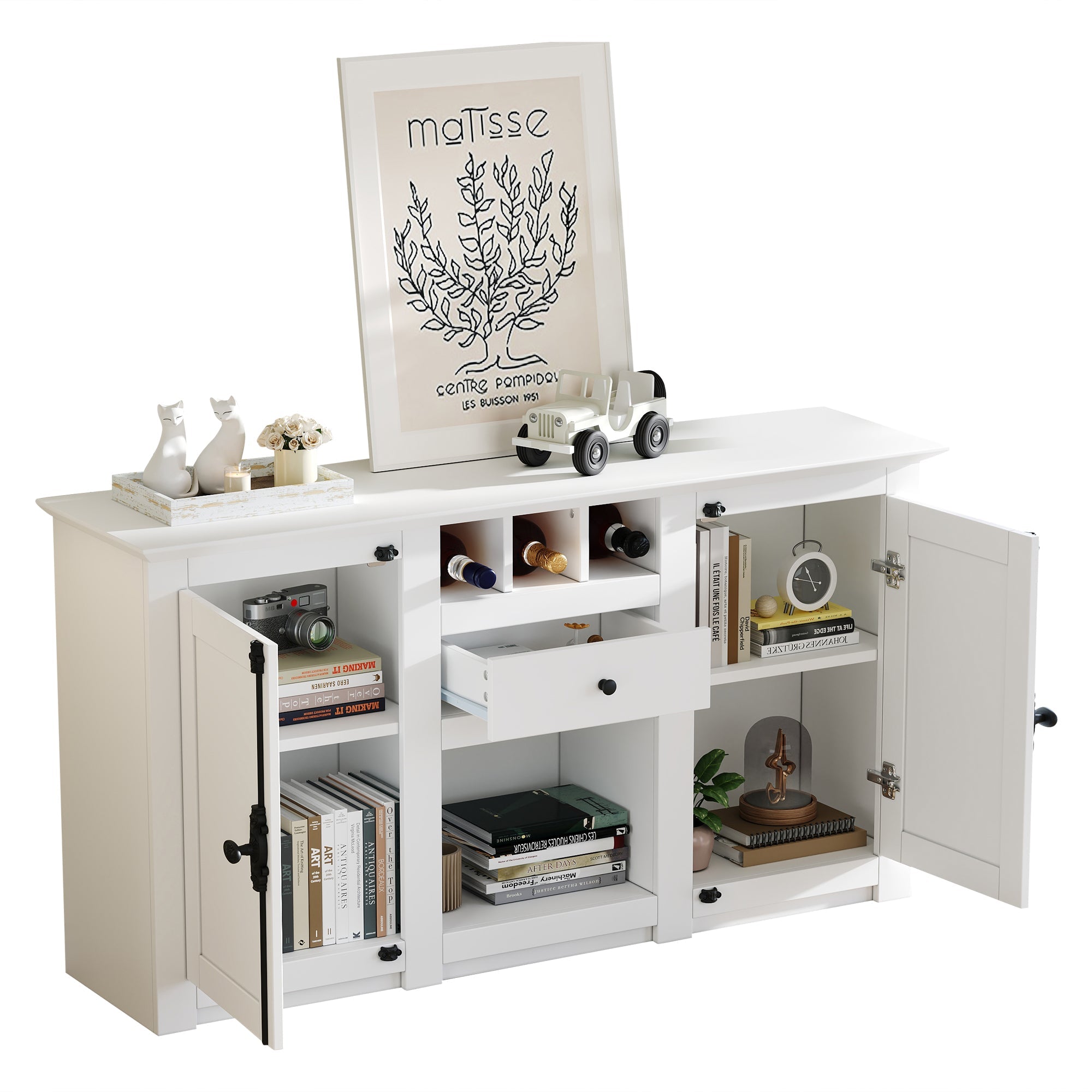 Logidon dressoir 130x35x70 cm wit 2 deuren, 1 lade, 3 wijnvakken