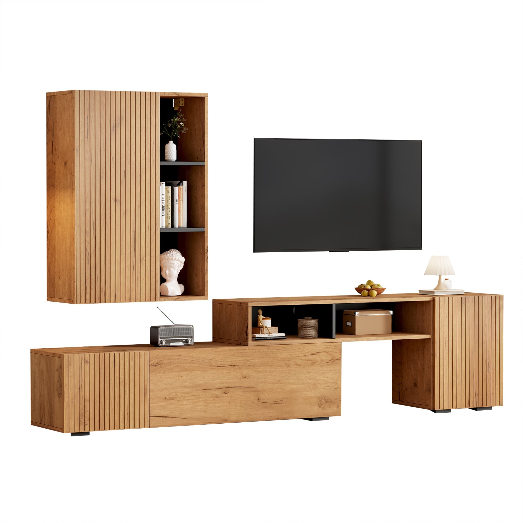 Logidon TV wall unit set display case two parts up to 265 cm oak black