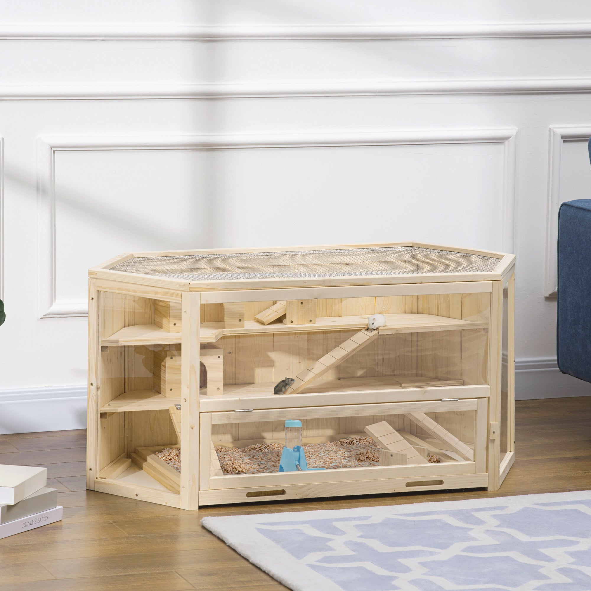 Logidon kleine dierenkooi naturel hout 115x60x55 cm met helling en wip