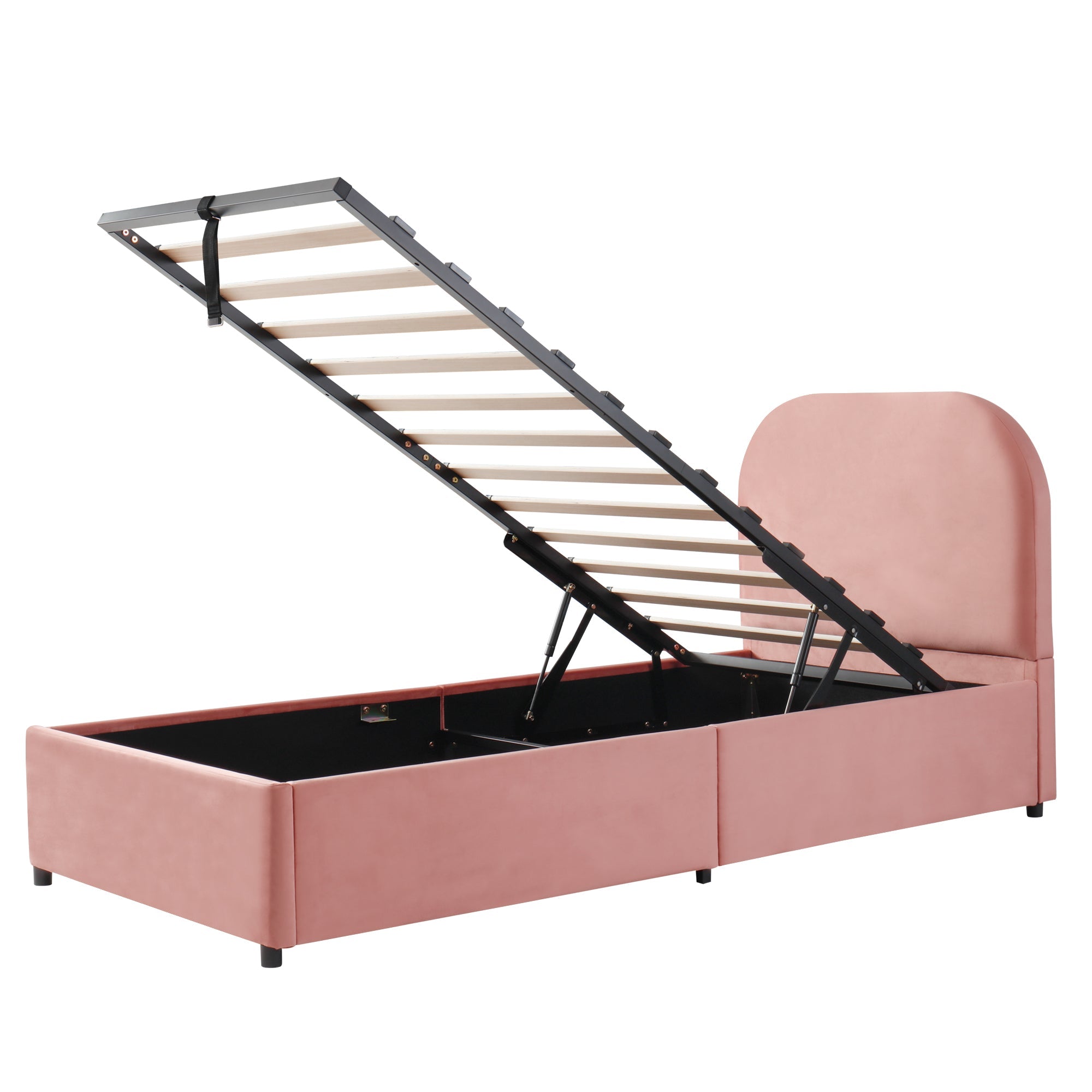 Logidon gestoffeerd bed 90x200 roze hydraulisch met opbergruimte fluweel