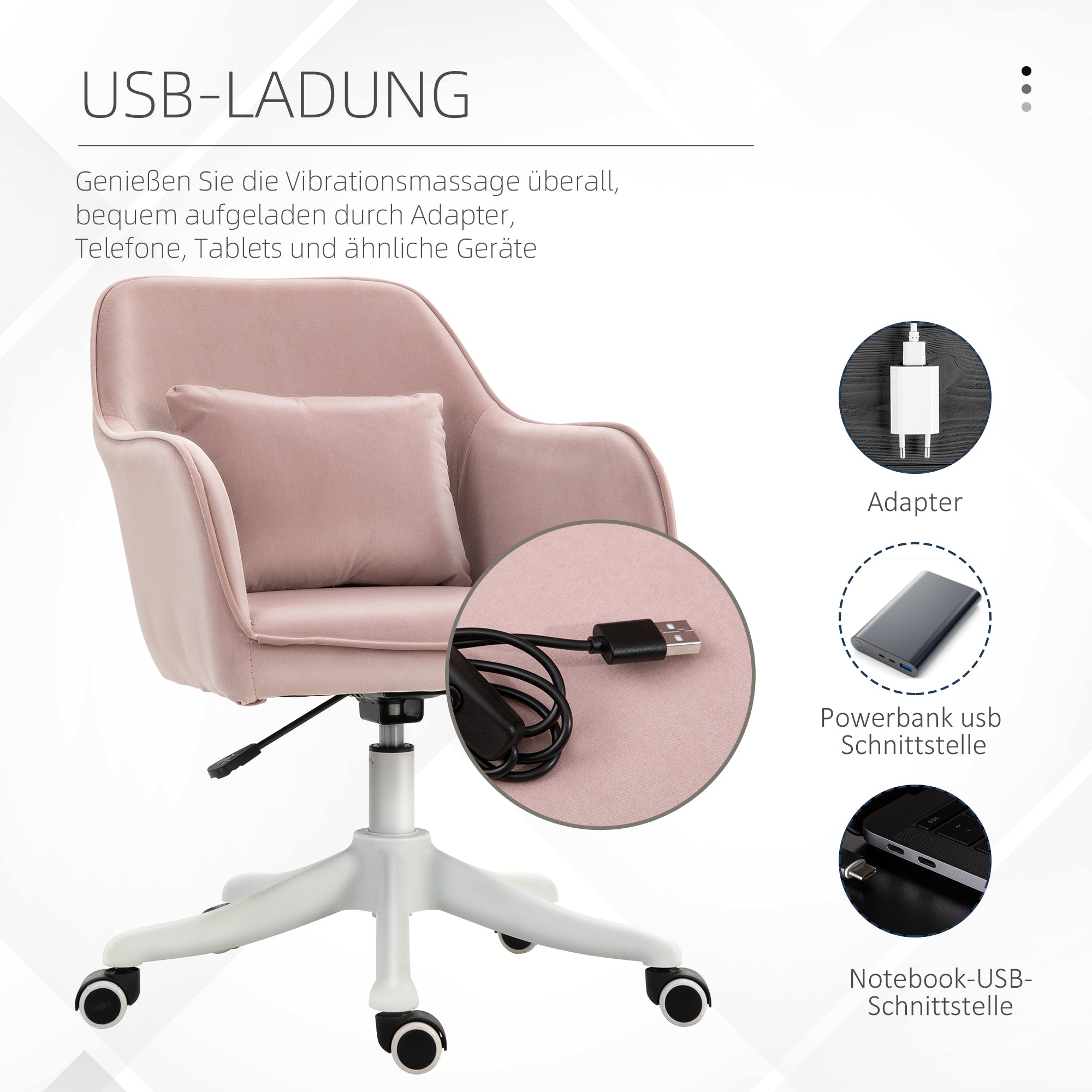 Logidon massagebureaustoel roze fluweel met trilfunctie