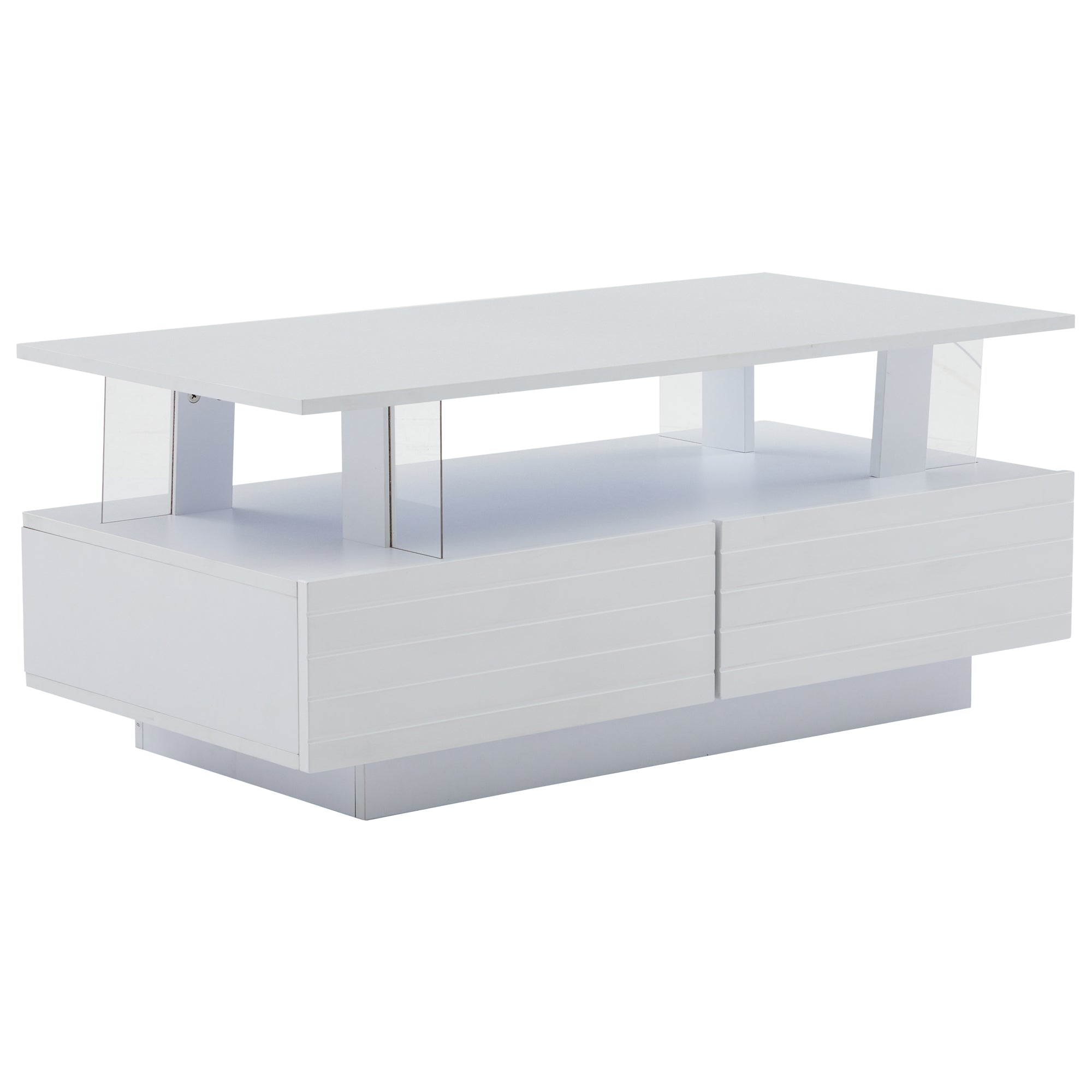 Logidon Witte LED Salontafel met Opbergruimte Bluetooth App Bediening 100x50x42 Cm