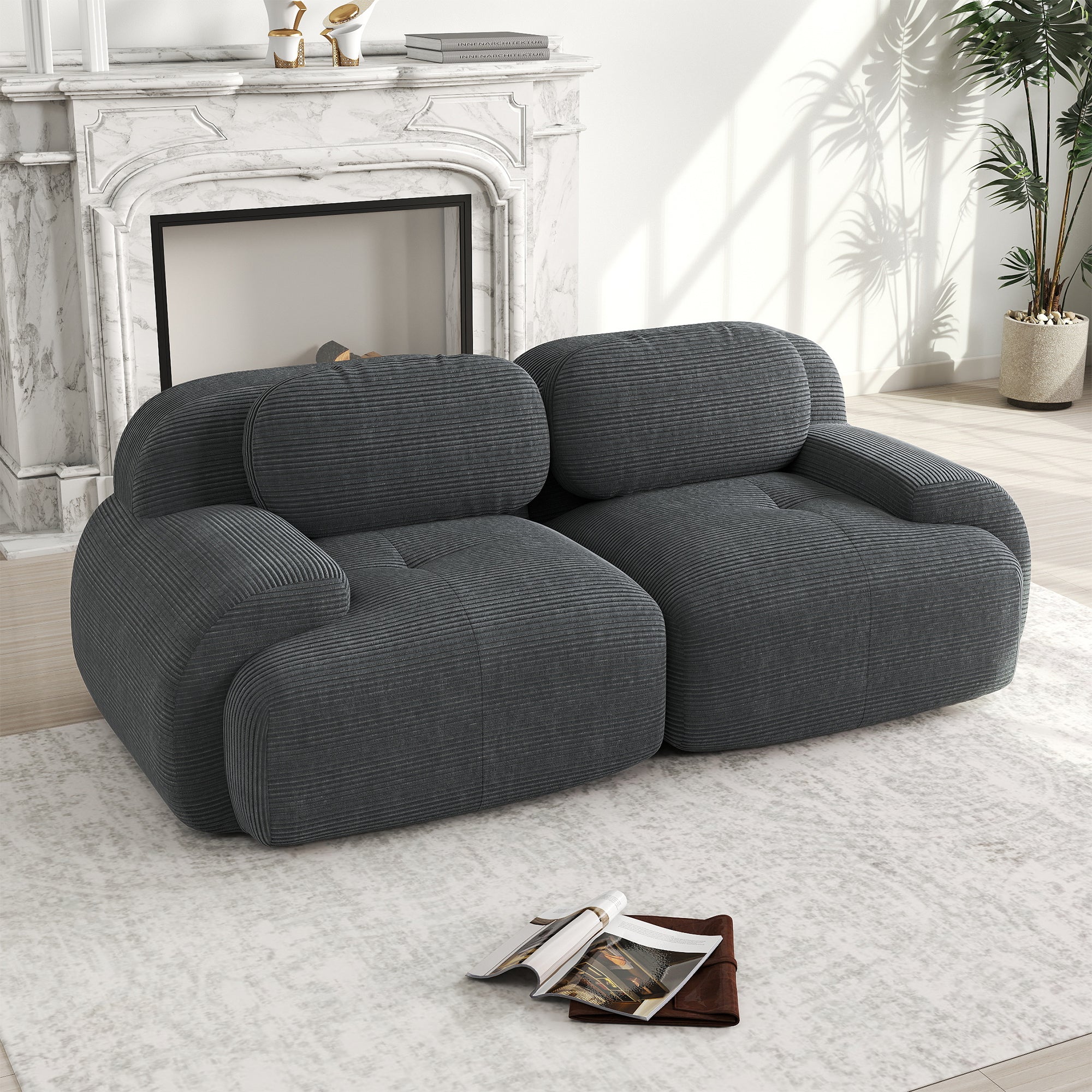 Logidon 208 centimeter loveseat bank grijs corduroy modulair ontwerp