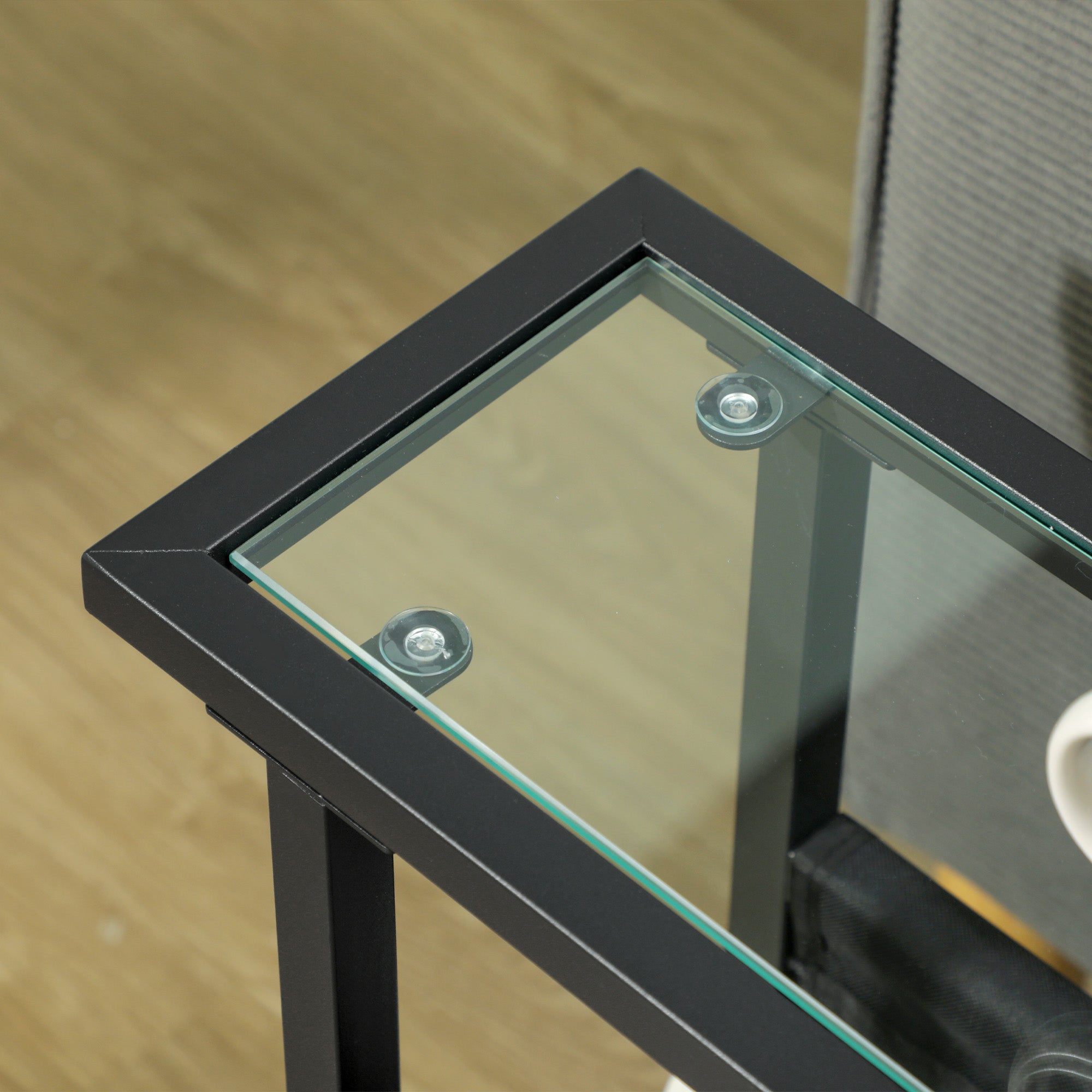 Logidon bijzettafel met glazen blad en stoffen tas zwart 40 x 18 cm
