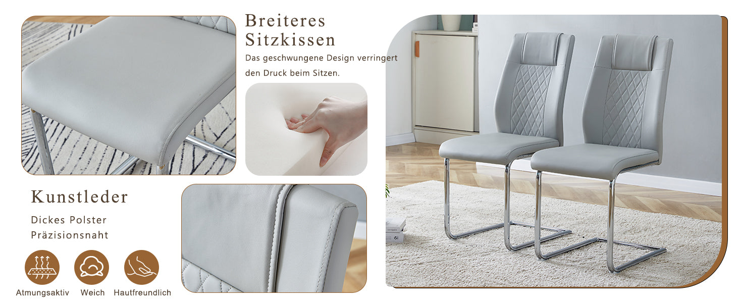 Logidon Scandinavische stijl lichtgrijze PU eetkamerstoelenset met vier stoelen