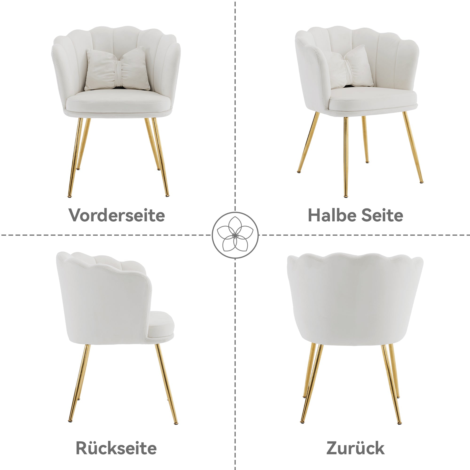 Logidon set van 2 fluwelen stoelen met beige bloemblaadjes en gouden poten