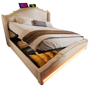 Logidon gestoffeerd bed 160x200 beige fluweel met opbergruimte LED USB C