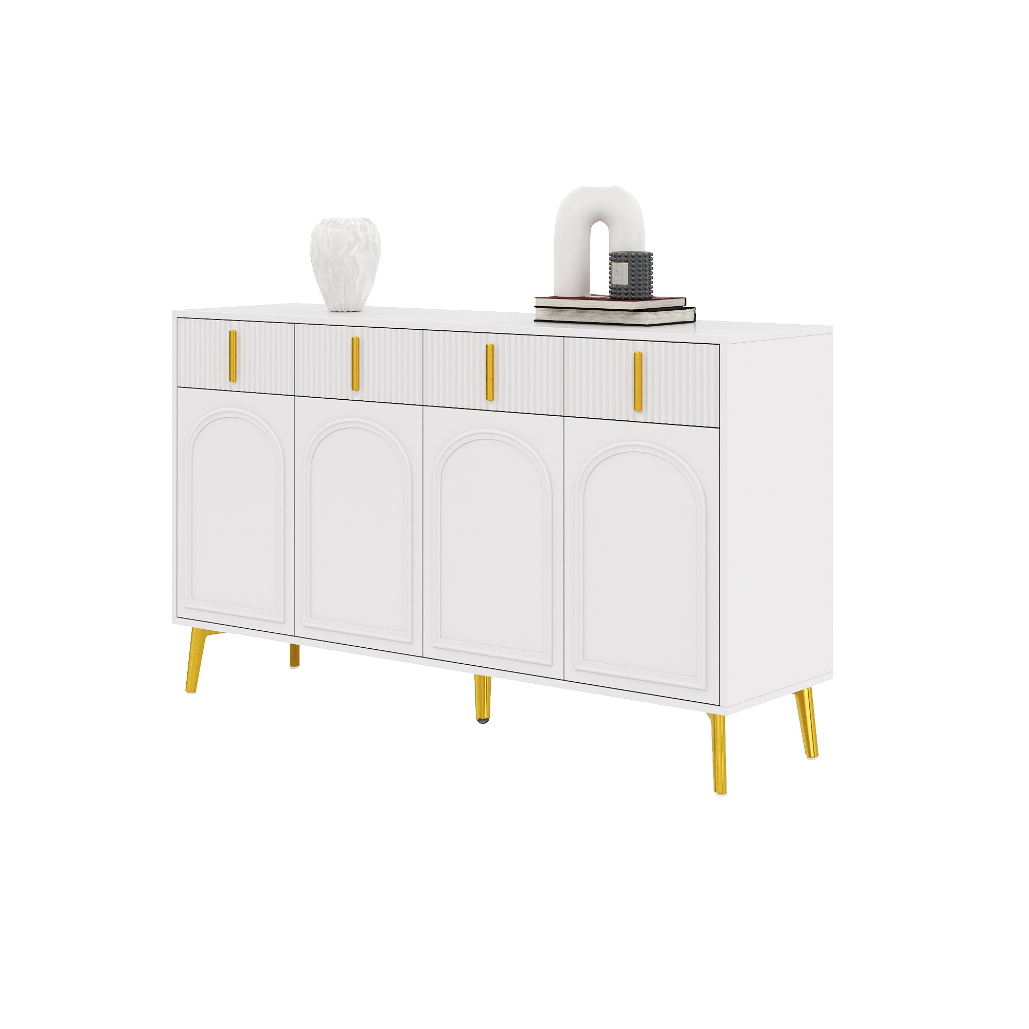 Logidon dressoir wit met gouden handgrepen en poten, 4 deuren