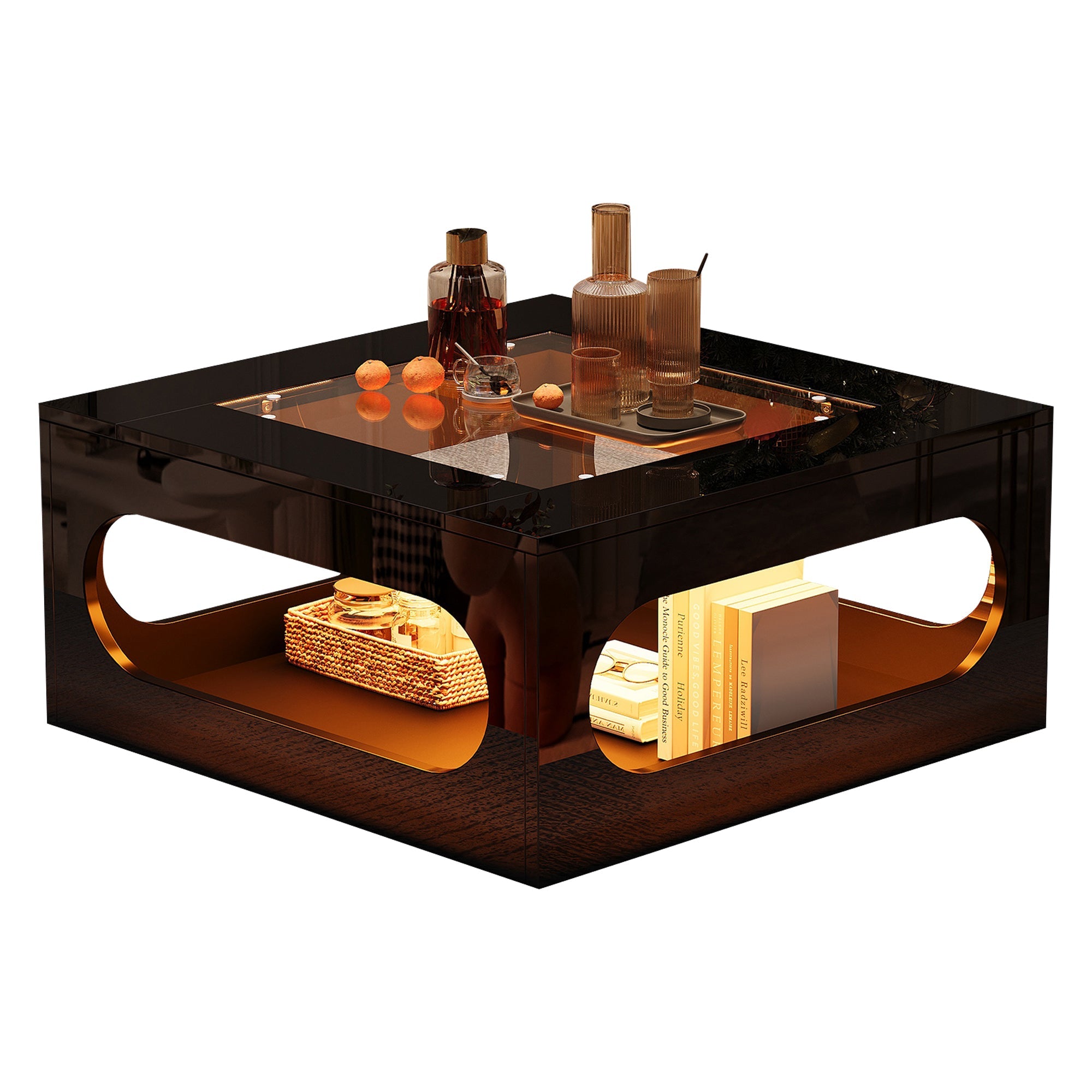 Logidon LED salontafel 70x70 cm vierkant zwart MDF glasblad