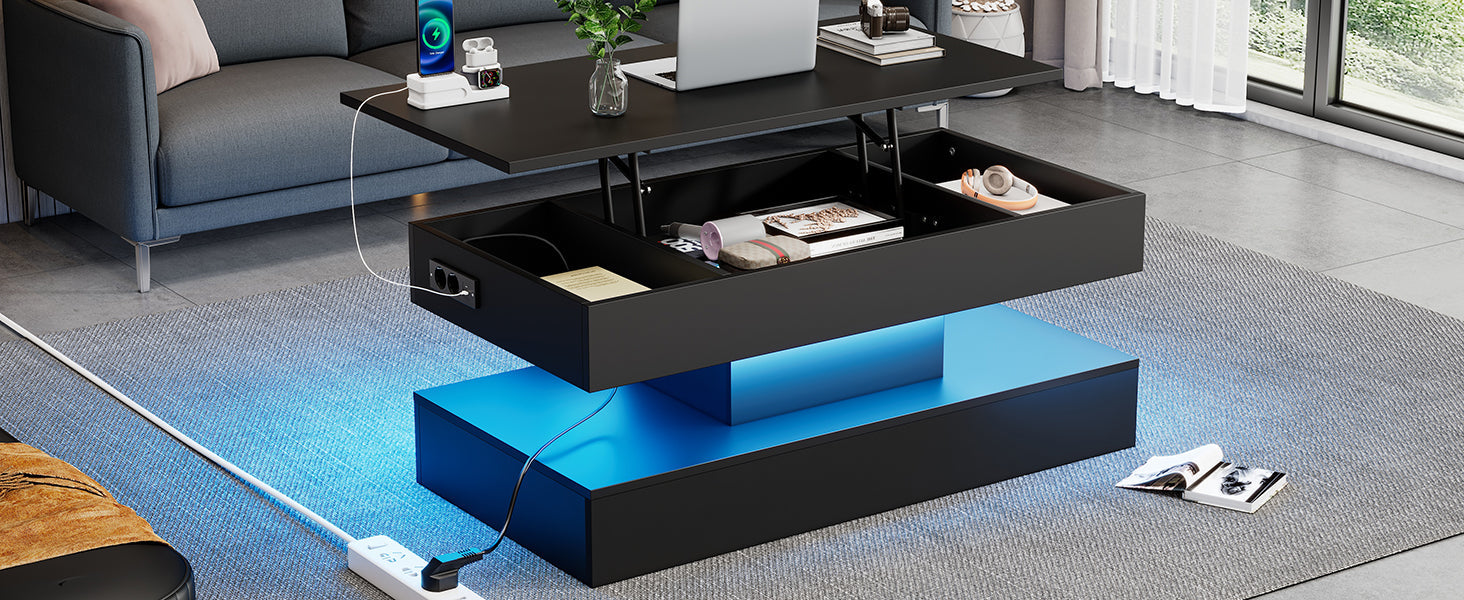 Logidon LED Salontafel met verborgen opbergruimte 100x50 cm Zwart