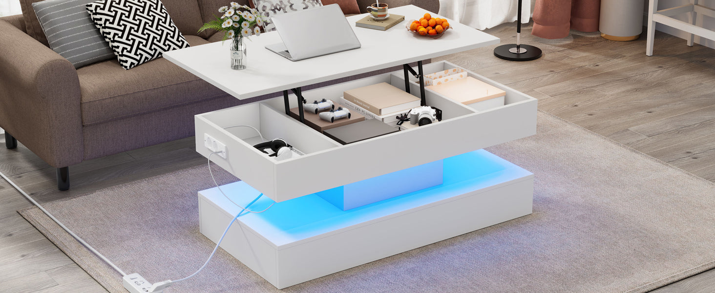 Logidon salontafel LED-verlichting en opbergruimte wit 100x50 cm