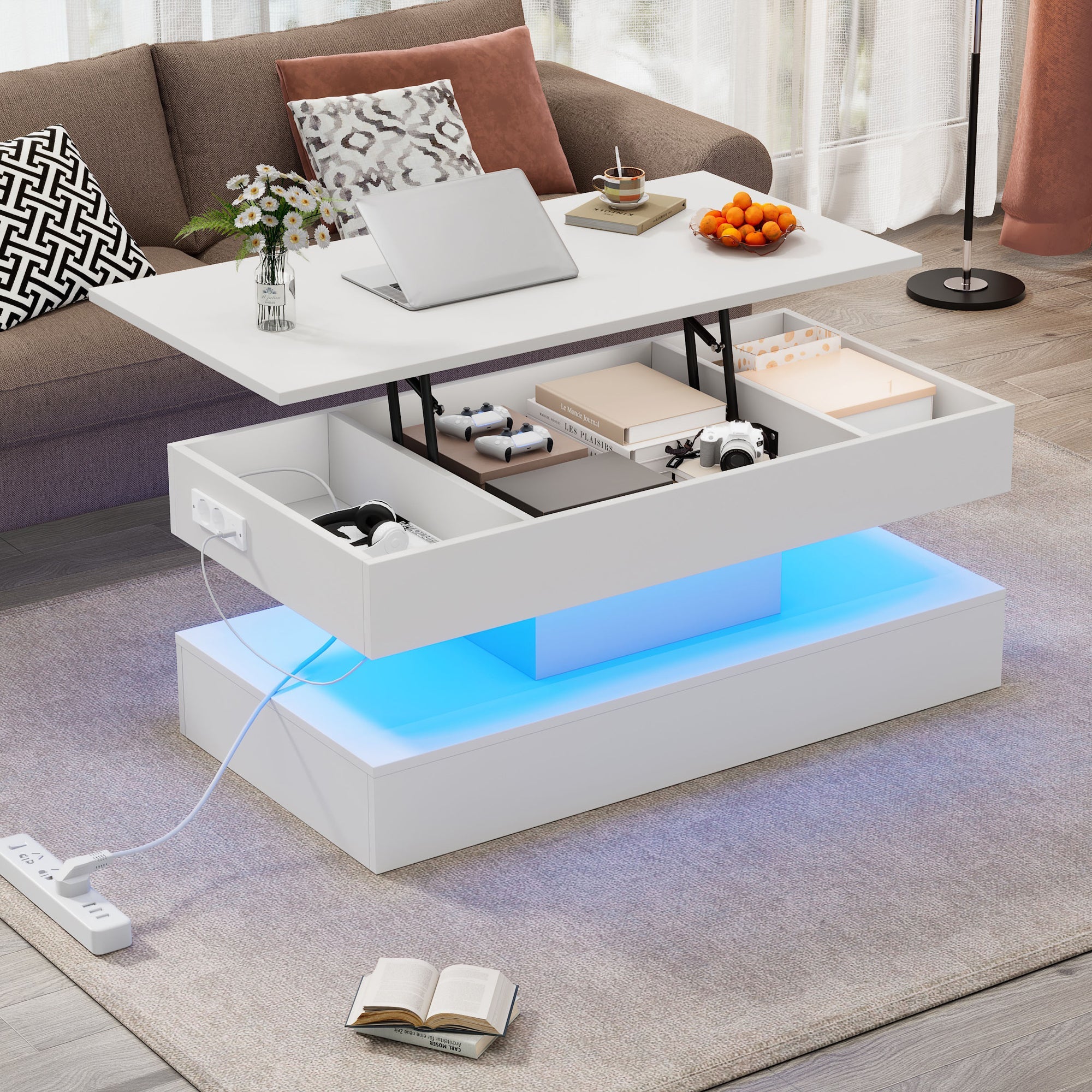 Logidon salontafel LED-verlichting en opbergruimte wit 100x50 cm