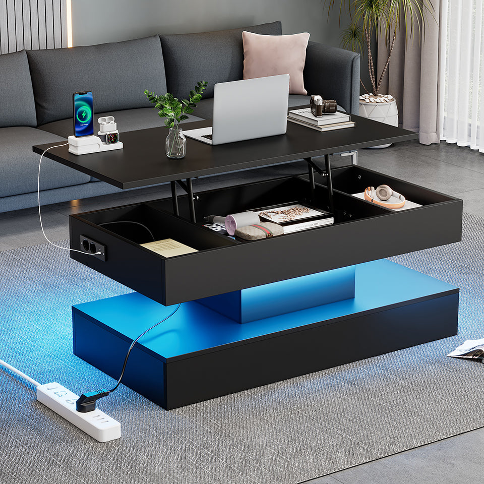 Logidon LED Salontafel met verborgen opbergruimte 100x50 cm Zwart
