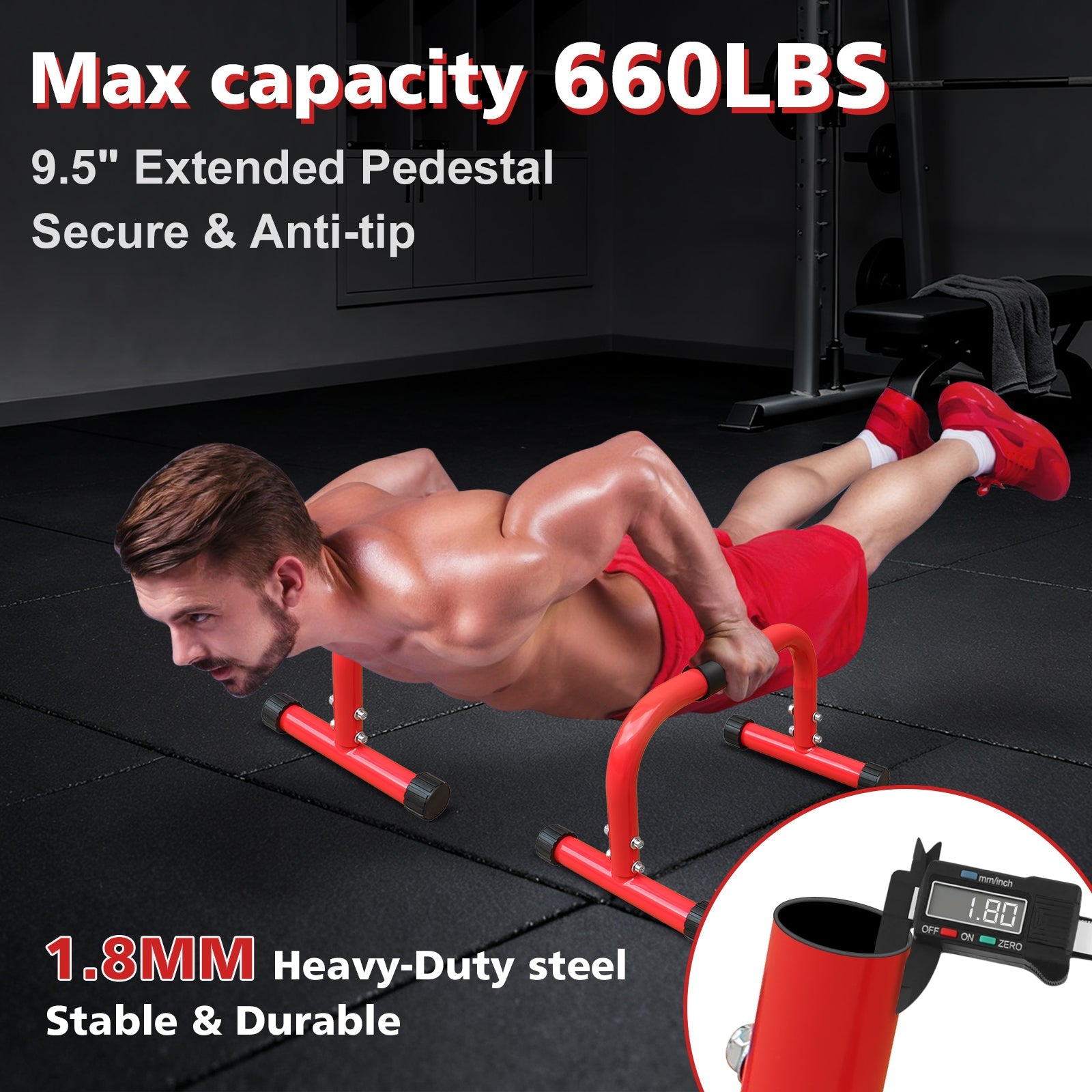 Logidon Parallel Bars and Dip Station Red Stable 300 kg load capacity