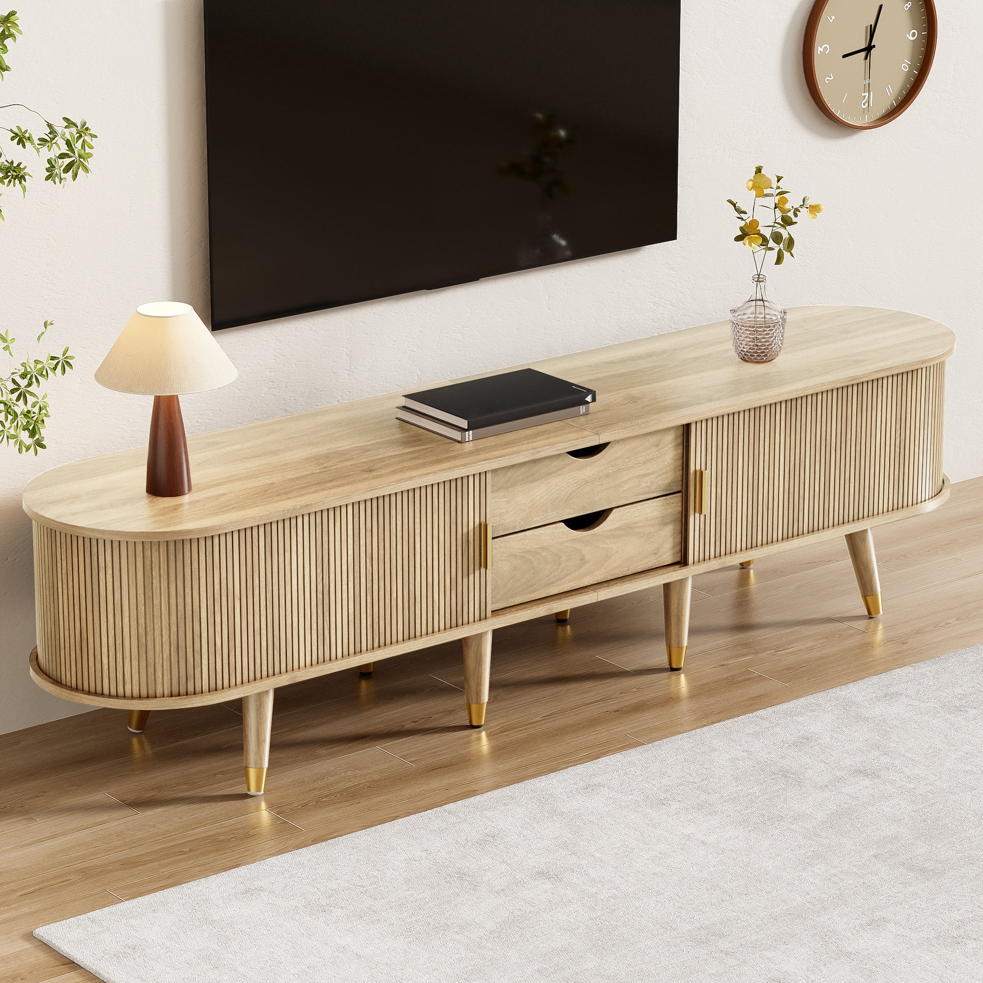 Logidon TV-meubel met schuifdeuren 175 centimeter bruin MDF lowboard