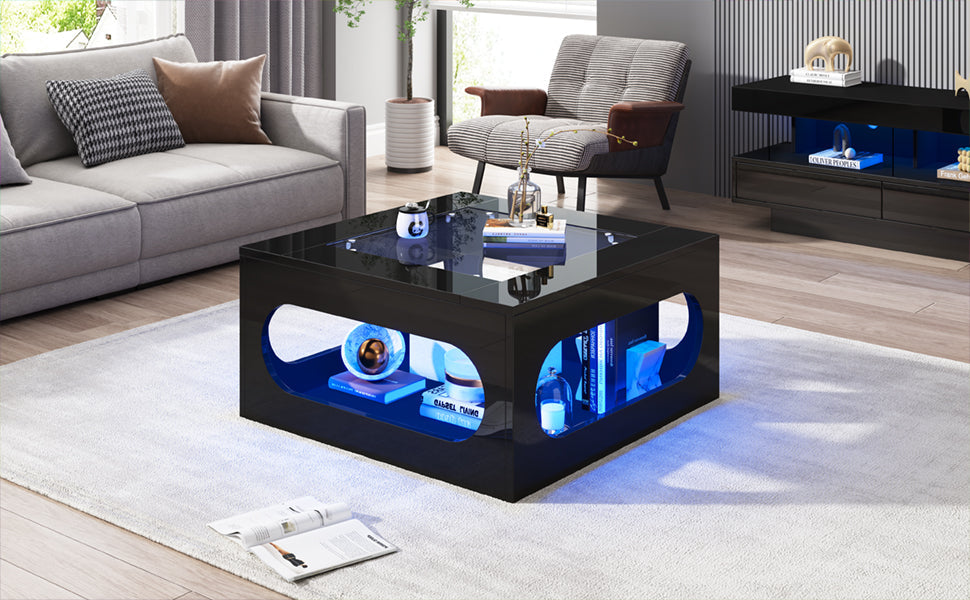 Logidon LED salontafel 70x70 cm vierkant zwart MDF glasblad