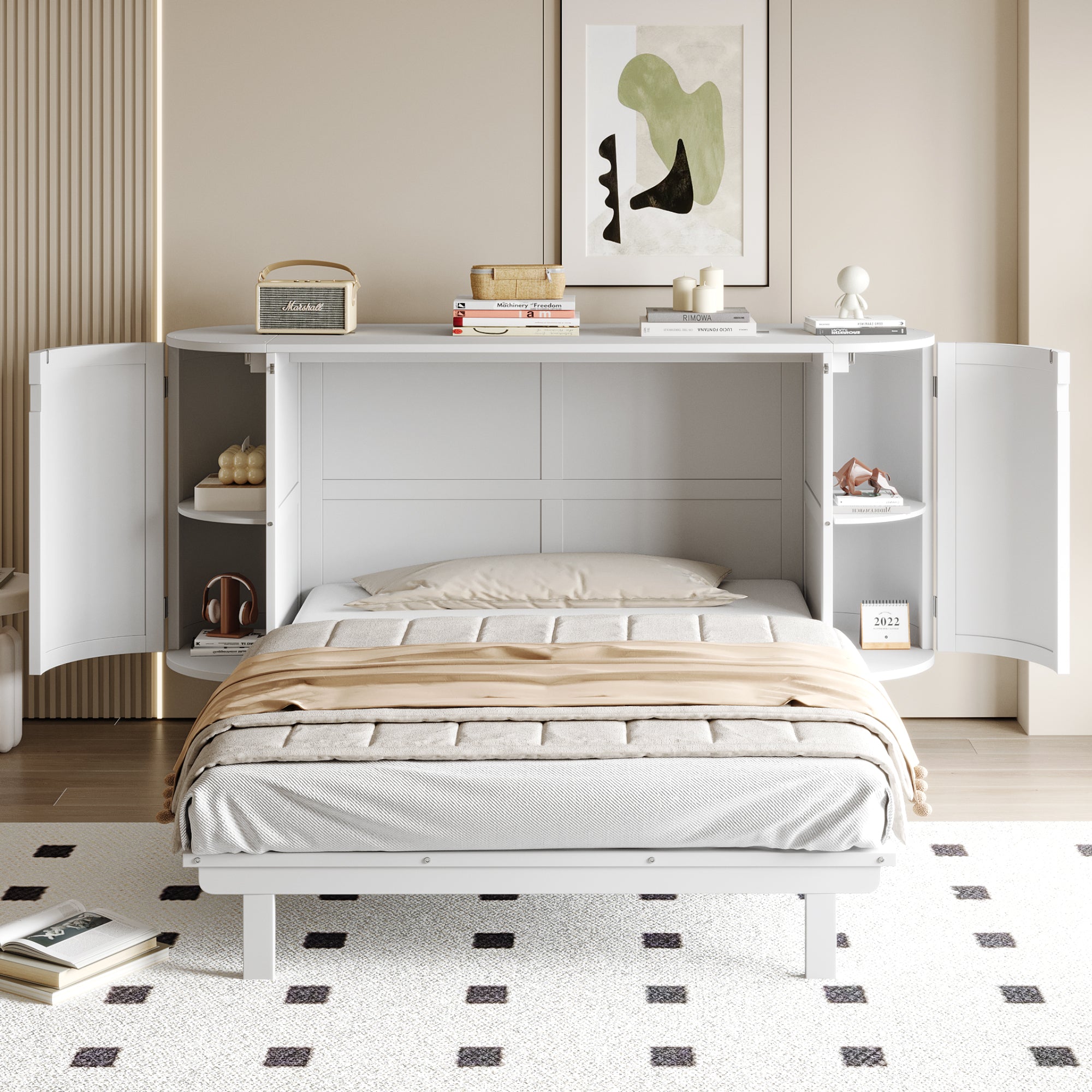 Logidon opklapbed 140x200 cm met lattenbodem, opbergvakken, wit