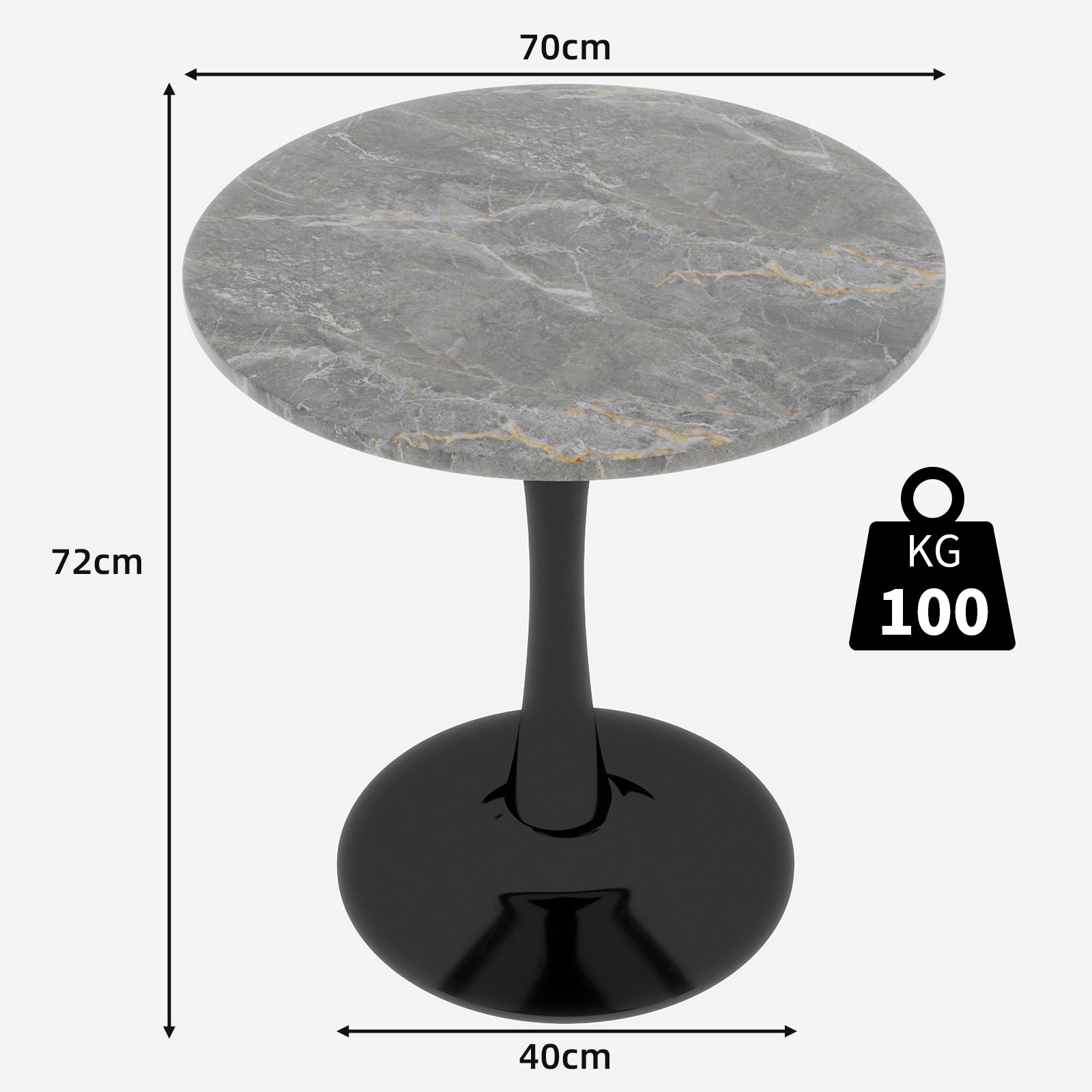 Logidon ronde salontafel marmerlook grijs 70 cm diameter tulpvoet