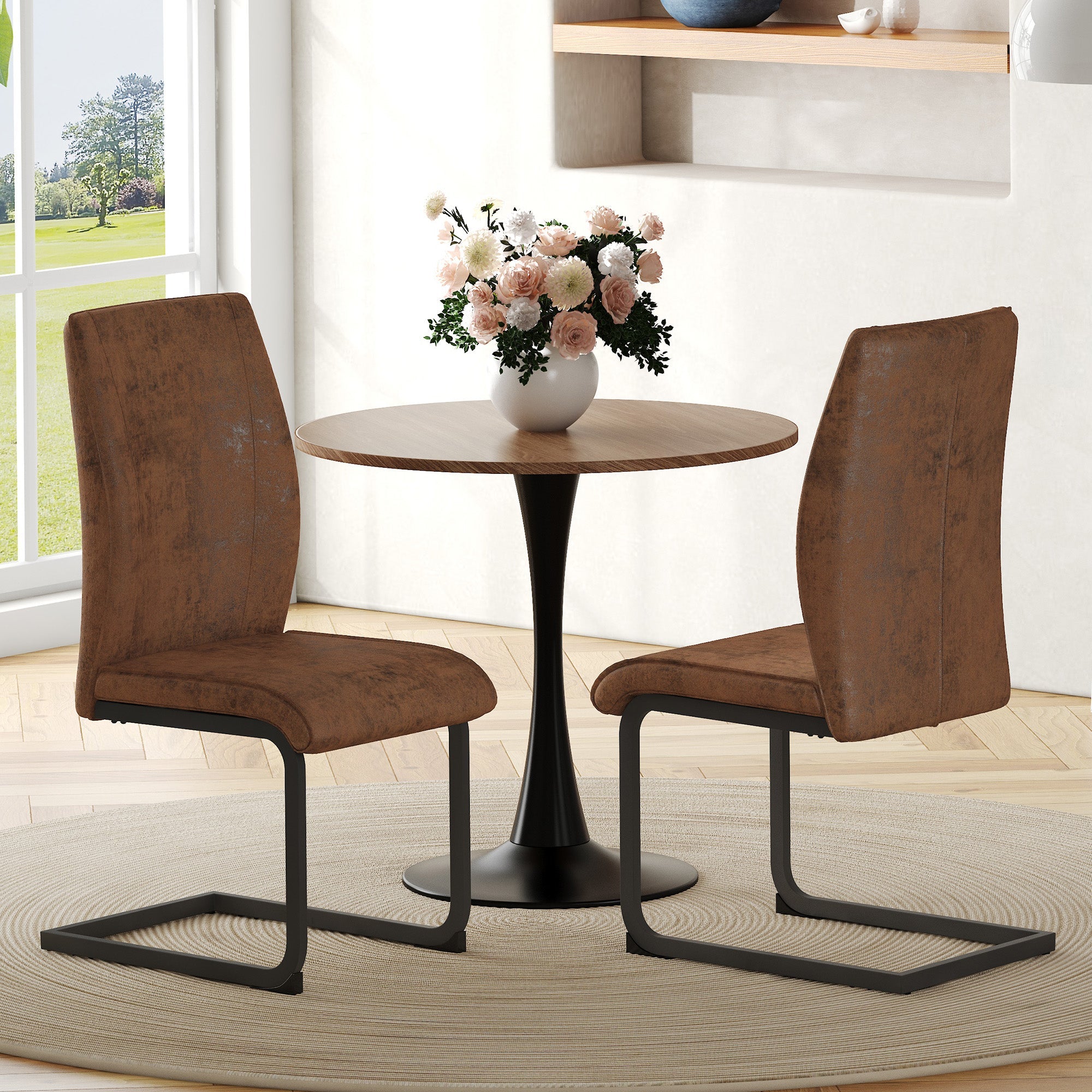 Logidon set van 2 bruine, ergonomische eetkamerstoelen met metalen frame