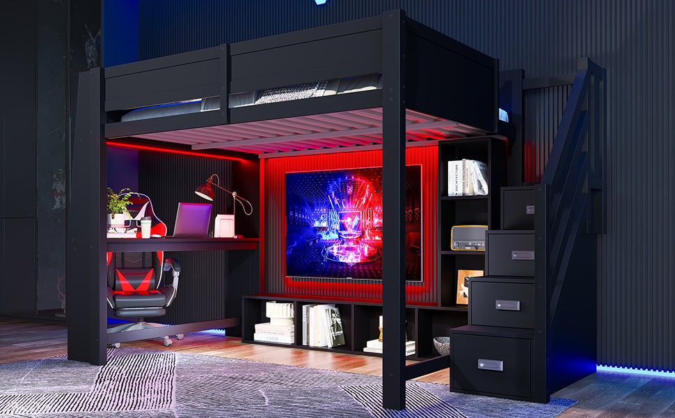 Logidon 140x200 hoogslaper met bureautrap LED zwart
