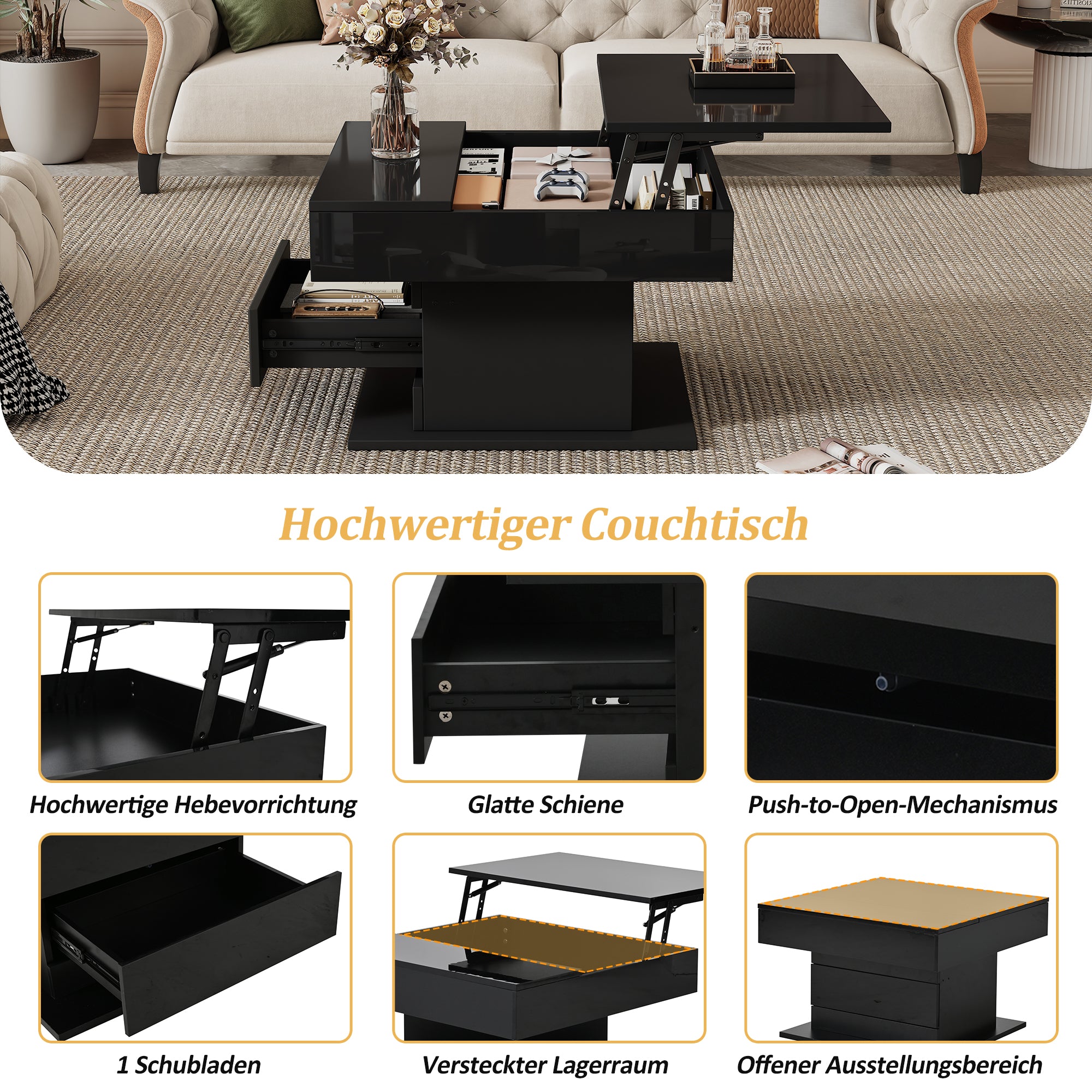 Logidon Salontafel 70x70 cm met draaibaar blad en lade zwart