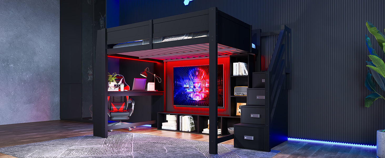 Logidon 140x200 hoogslaper met bureautrap LED zwart