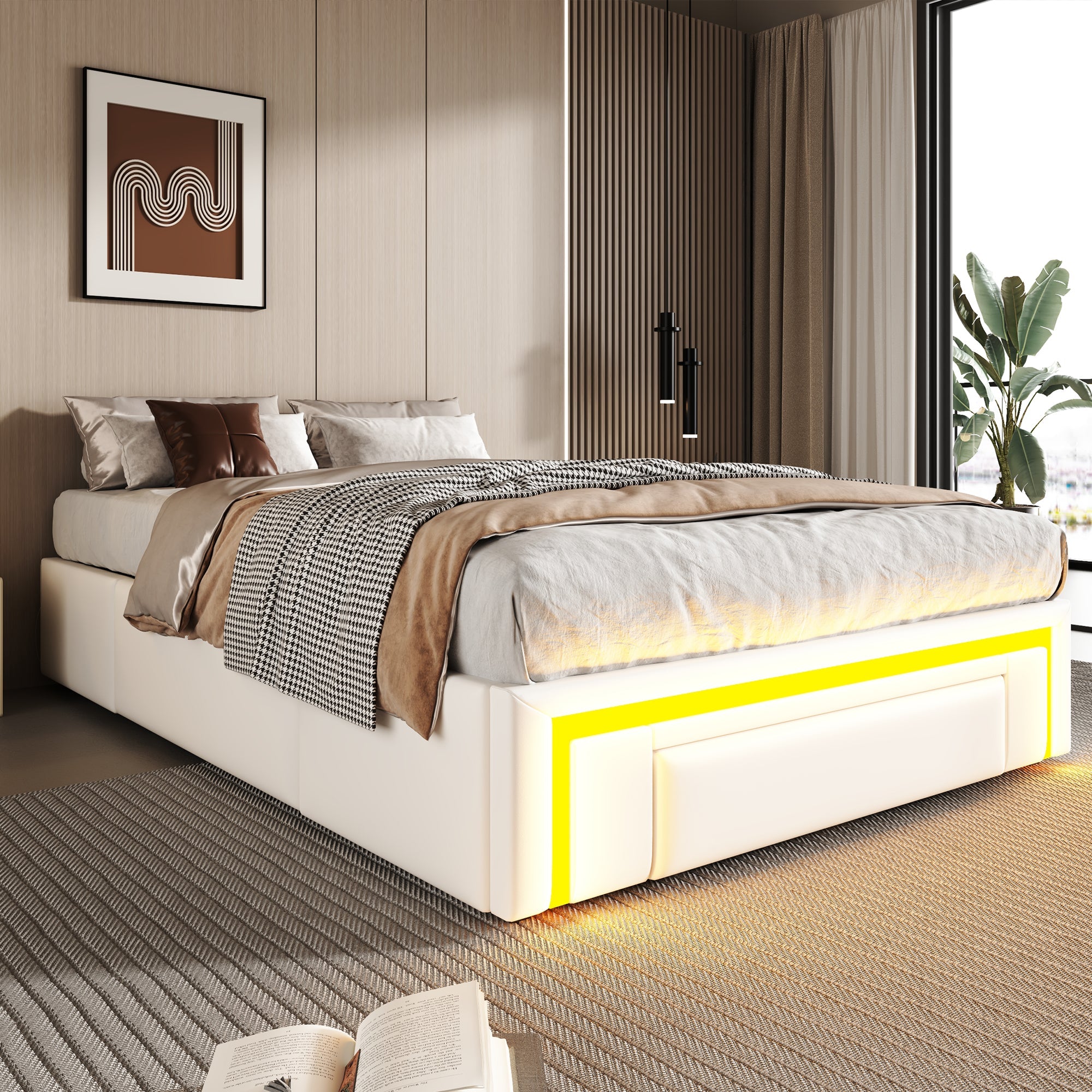 Logidon Bedframe 90x200 met lades PU-leer LED-verlichting Wit