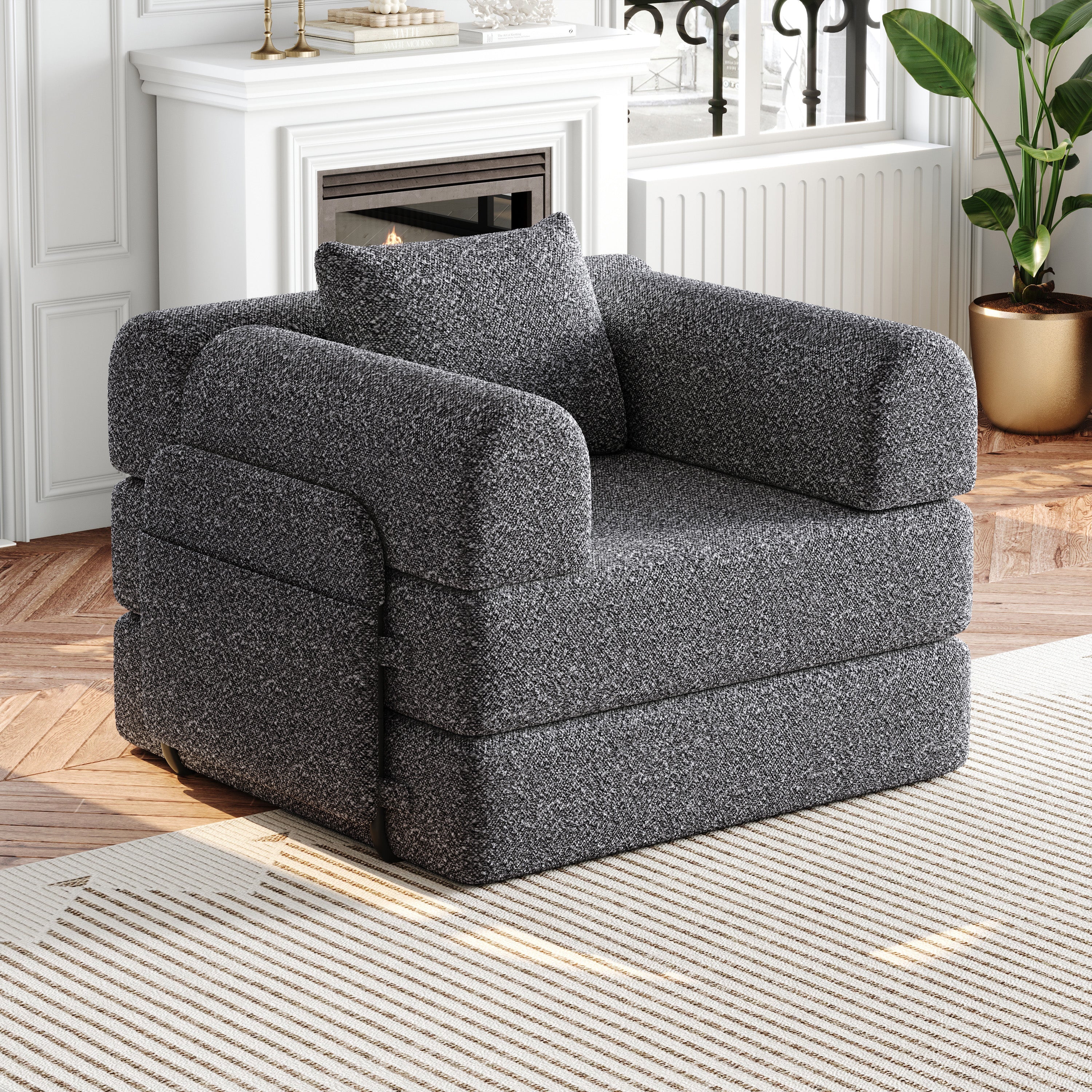 Logidon Chenille slaapbank 2-in-1 met opbergvak armleuning grijs fluweel