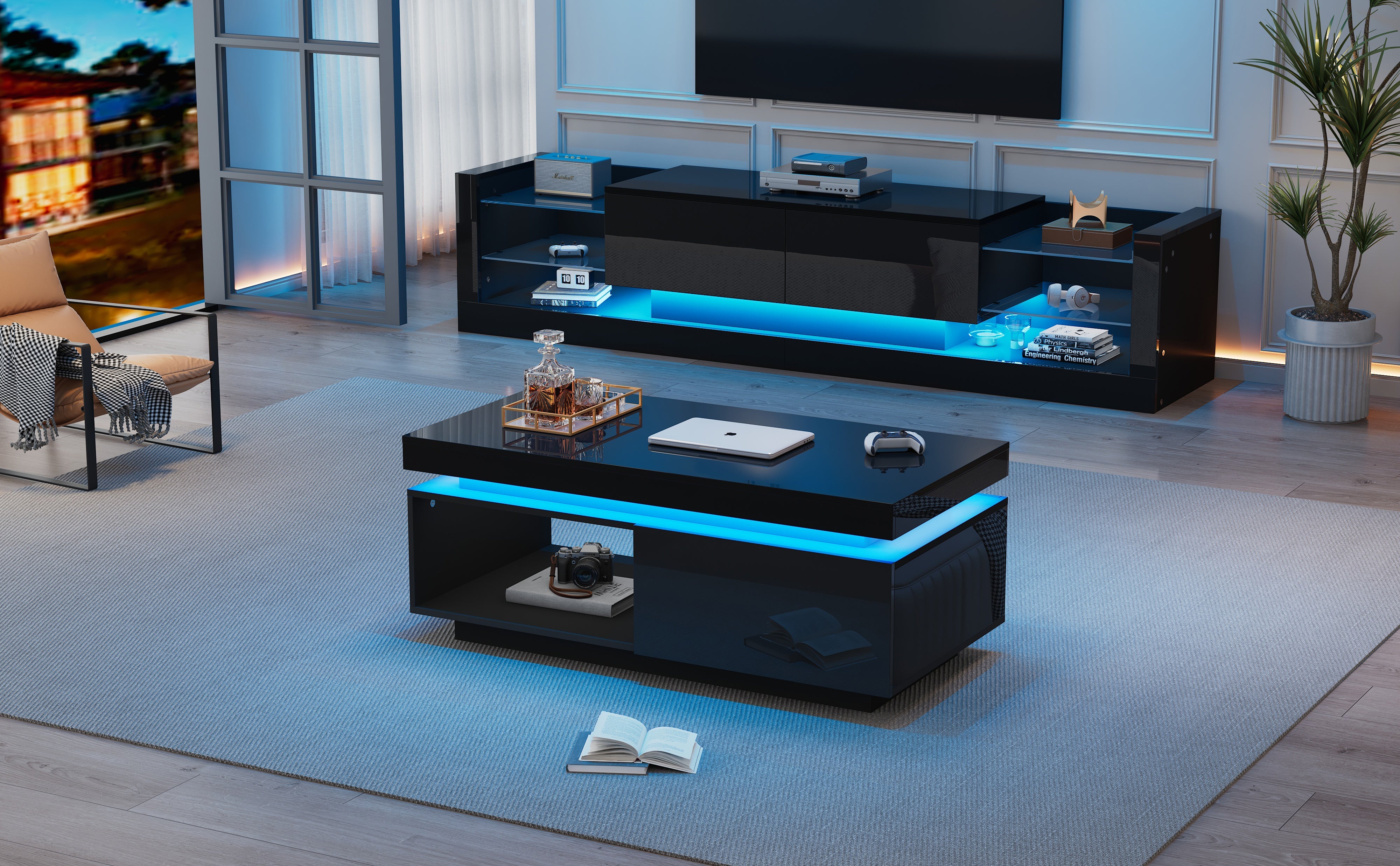 Logidon hoogglans salontafel zwart met LED verlichting 100x50x40 cm
