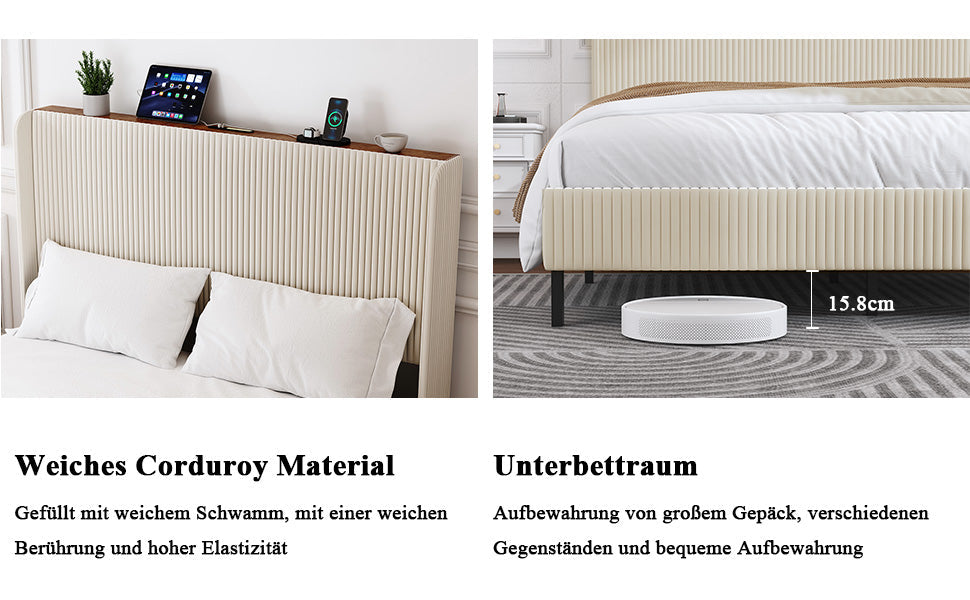 Logidon platformbed 180x200 beige corduroy vleugeldesign hoofdeinde