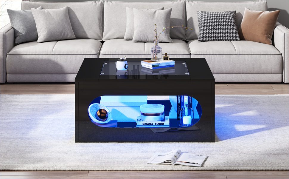 Logidon LED salontafel 70x70 cm vierkant zwart MDF glasblad