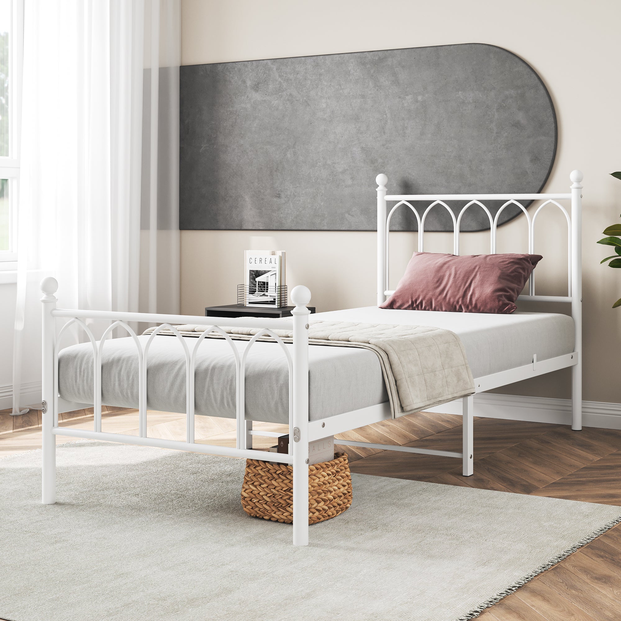 Logidon metalen bedframe 90x200 wit hoofdbord met opbergruimte voor onder het bed