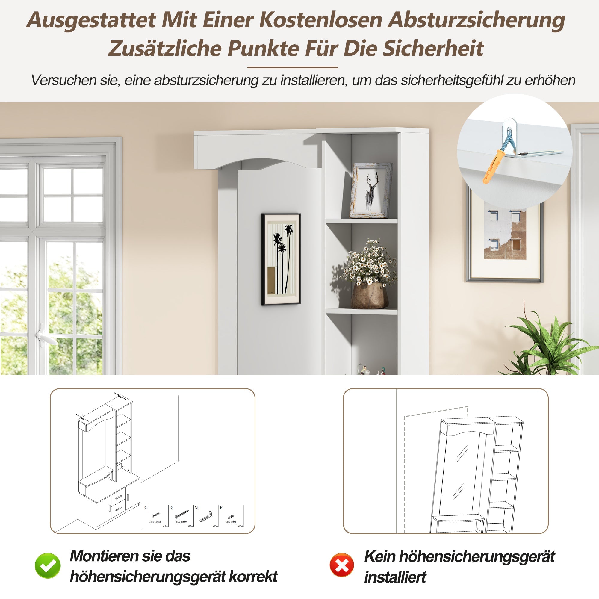 Logidon 90x40x180 cm halkast wit met spiegel en schoenenkast