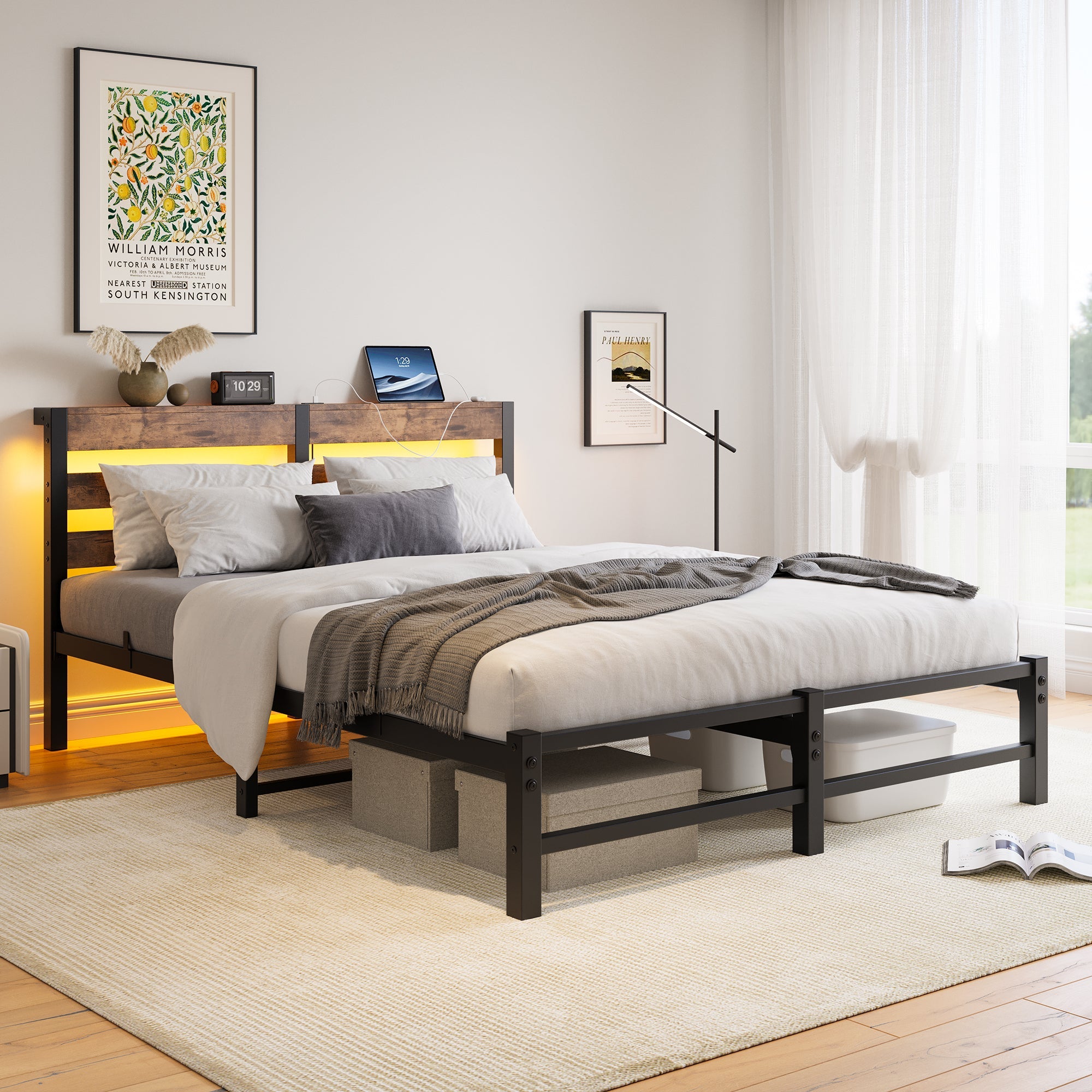 Logidon metalen bedframe 140x200 zwarte LED-verlichting