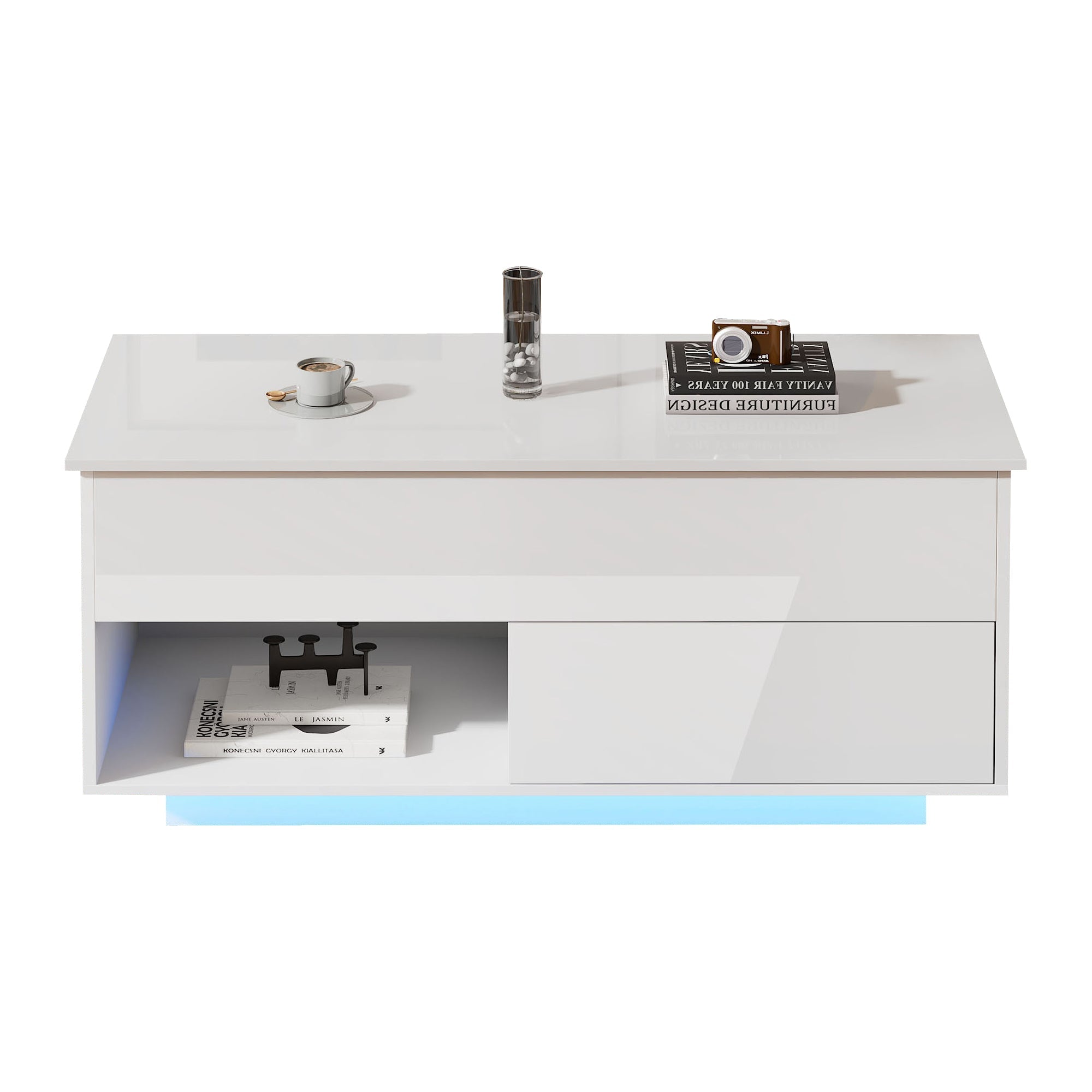 Logidon hoogglans hefsalontafel 100 x 50 cm witte LED-verlichting