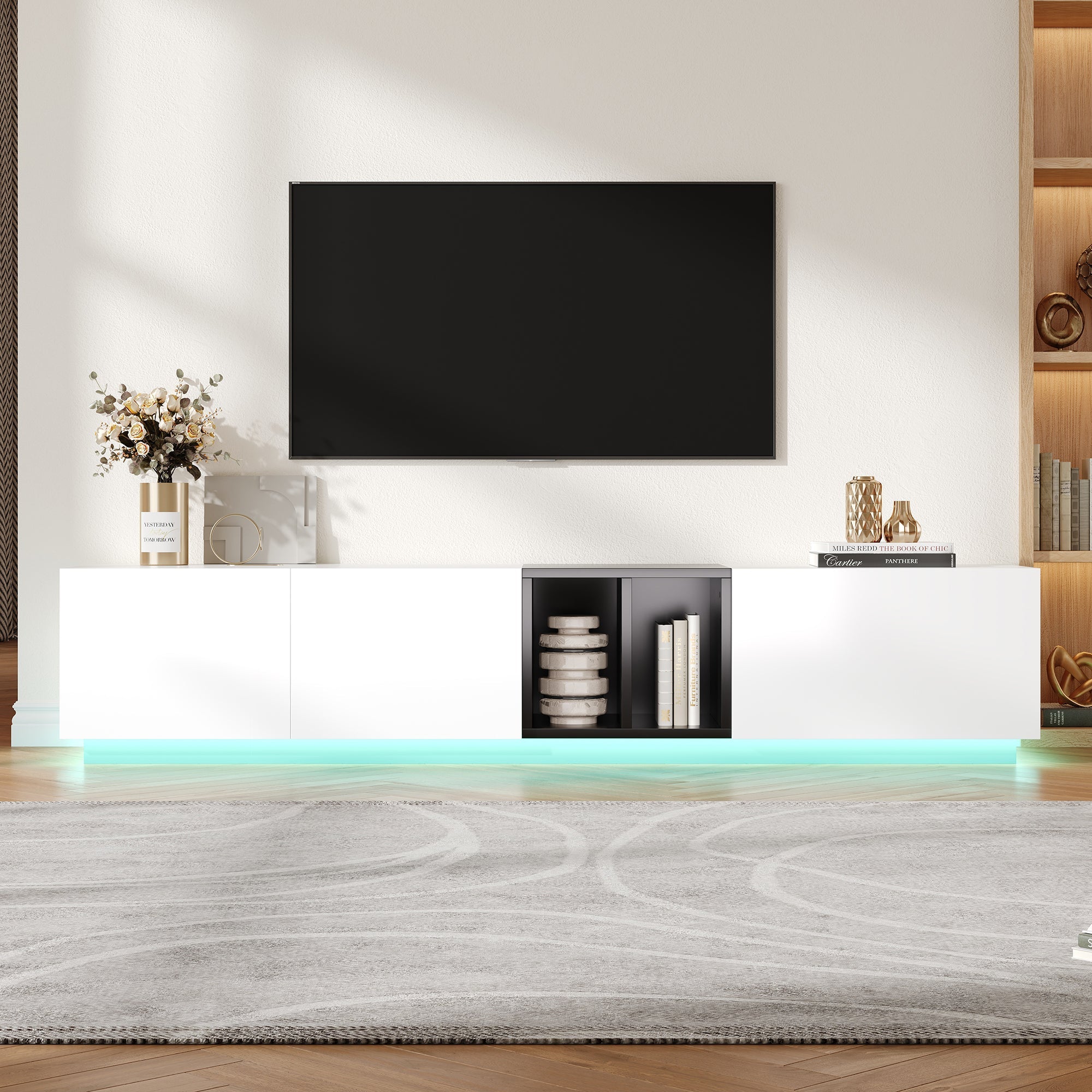 Logidon Modern TV-meubel Wit-Zwart Contrast Met Laden 190 cm