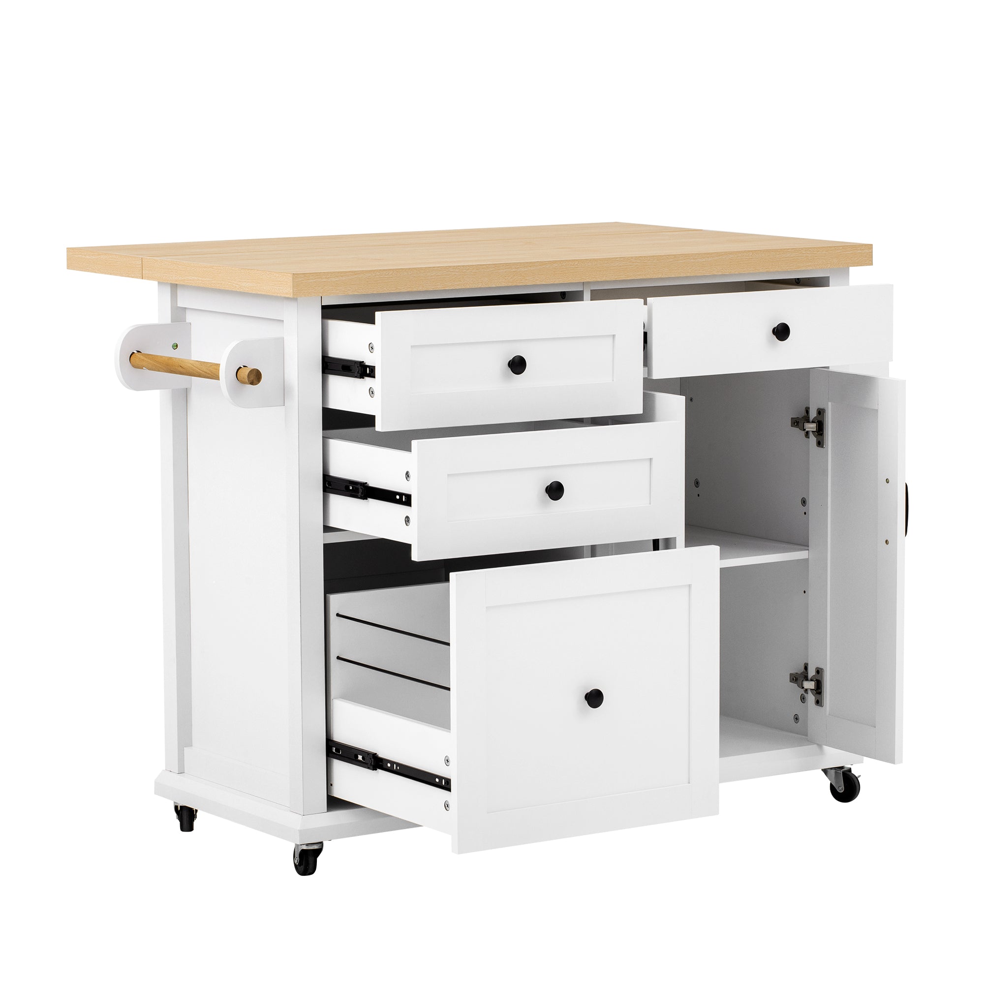 Logidon Mobiel Keukeneiland Wit met Uitschuifbare Eettafel en Laden