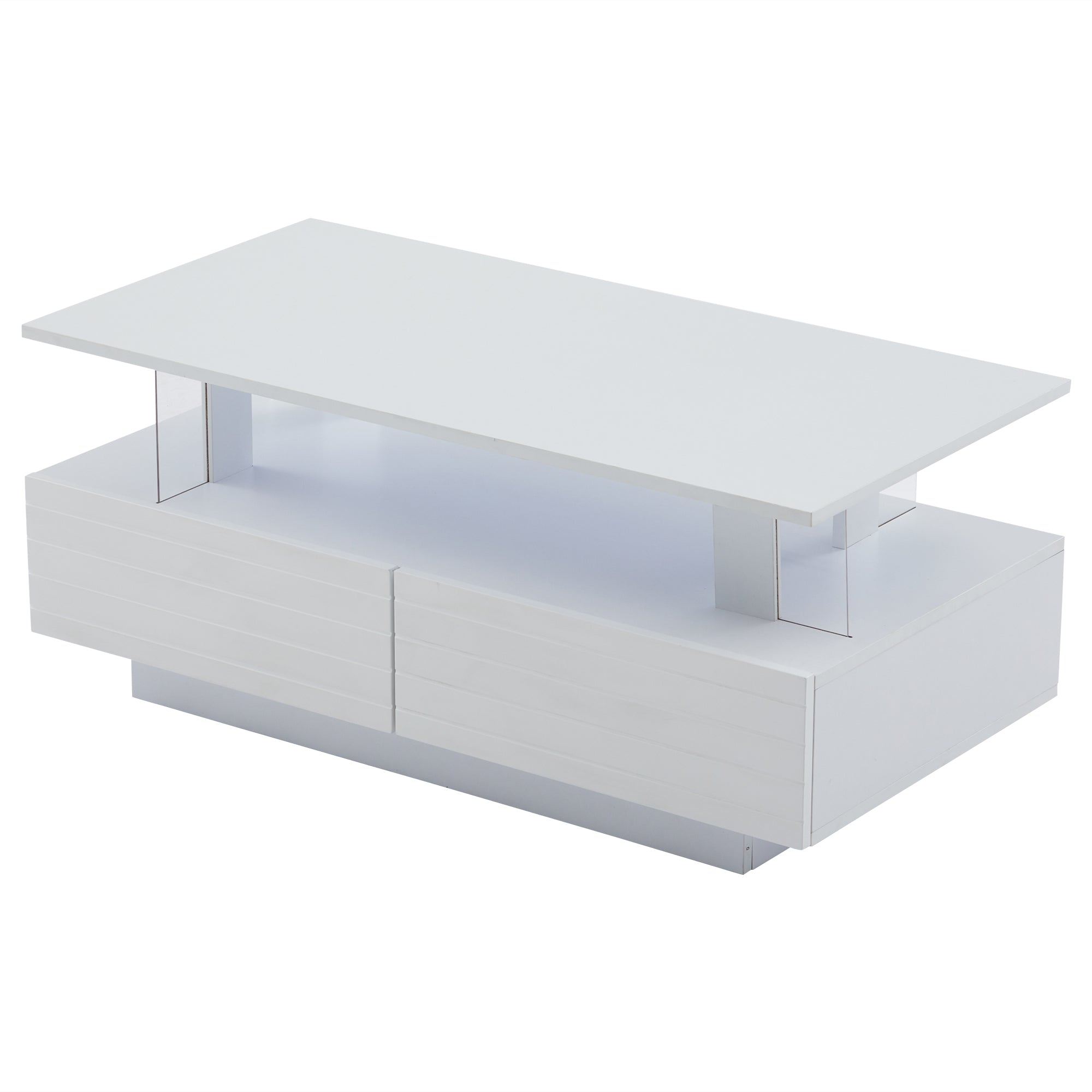 Logidon Witte LED Salontafel met Opbergruimte Bluetooth App Bediening 100x50x42 Cm