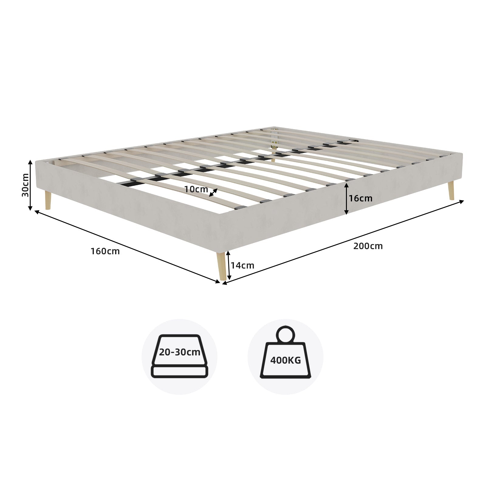 Logidon Modern Minimalistisch Bedframe 160x200 Beige Nederlands Fluweel