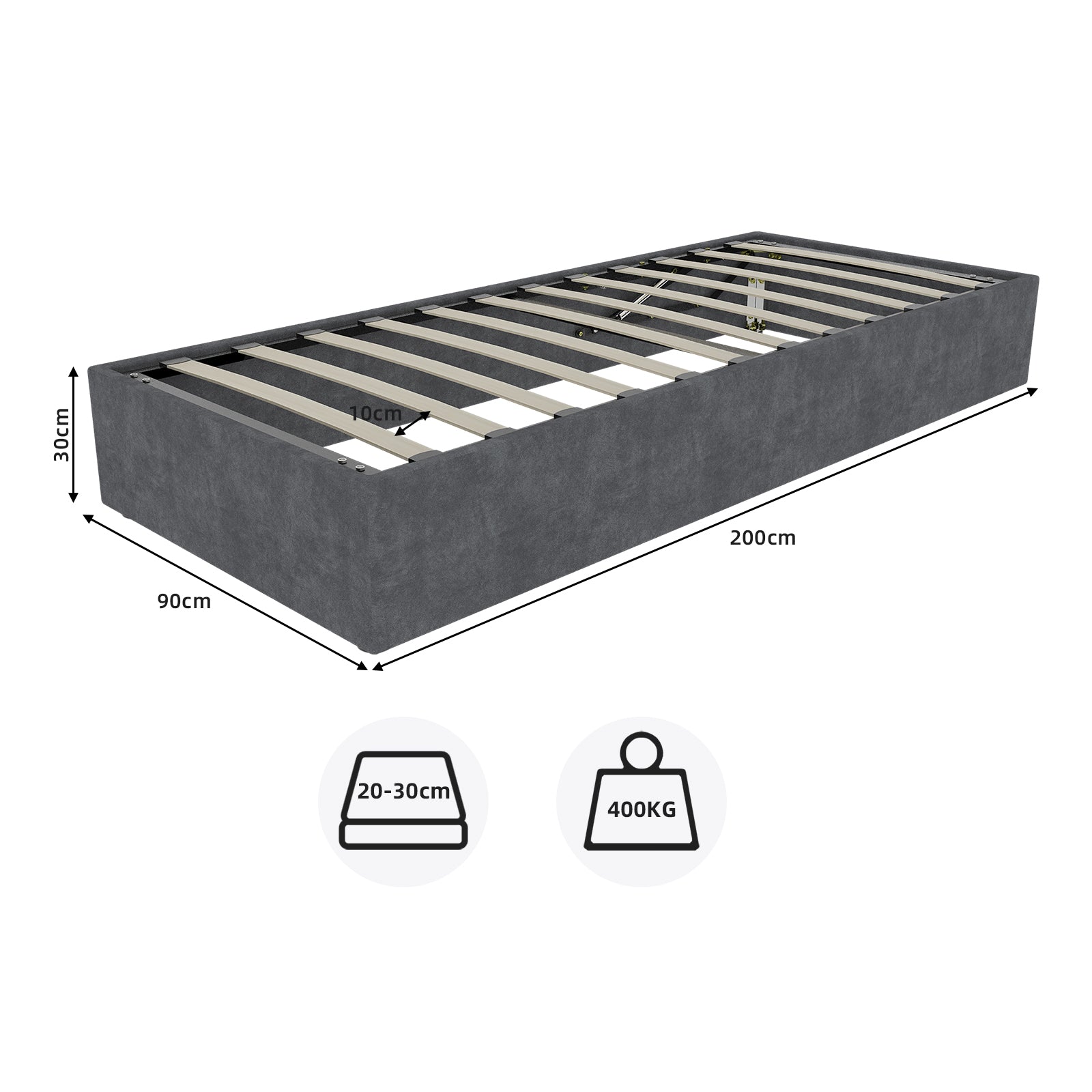 Logidon bedframe 90x200 centimeter grijs fluwelen stof gasveer