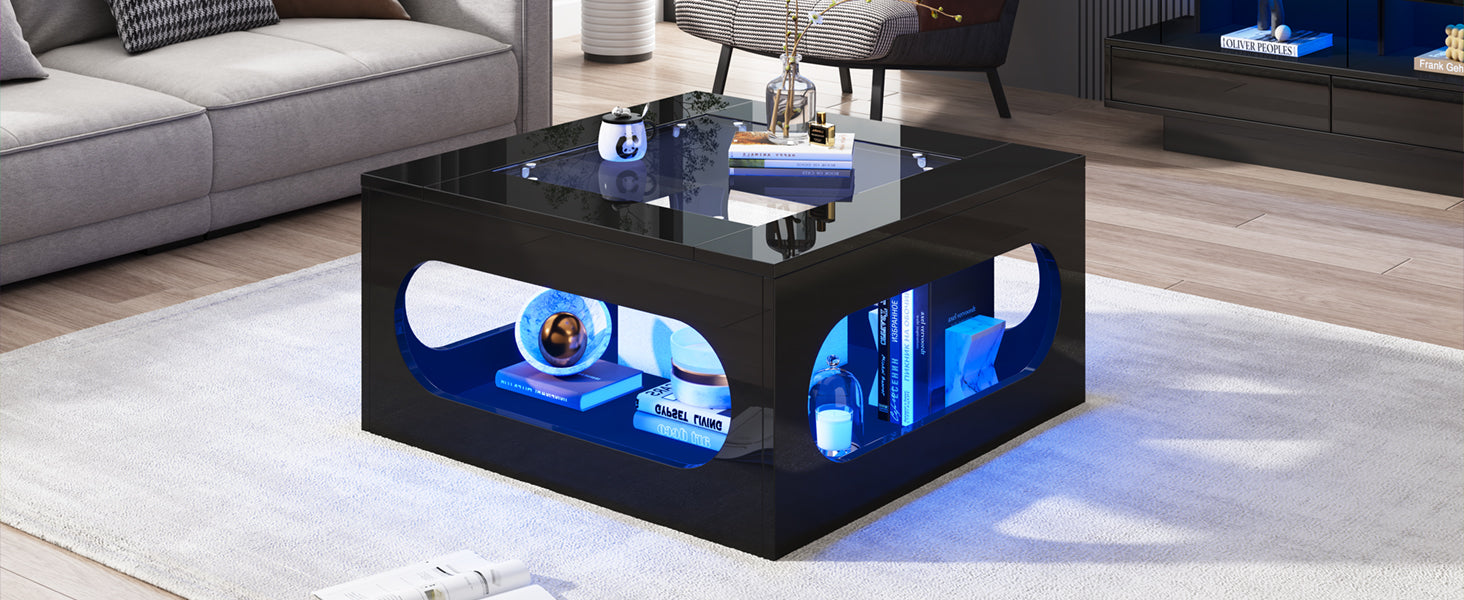 Logidon LED salontafel 70x70 cm vierkant zwart MDF glasblad